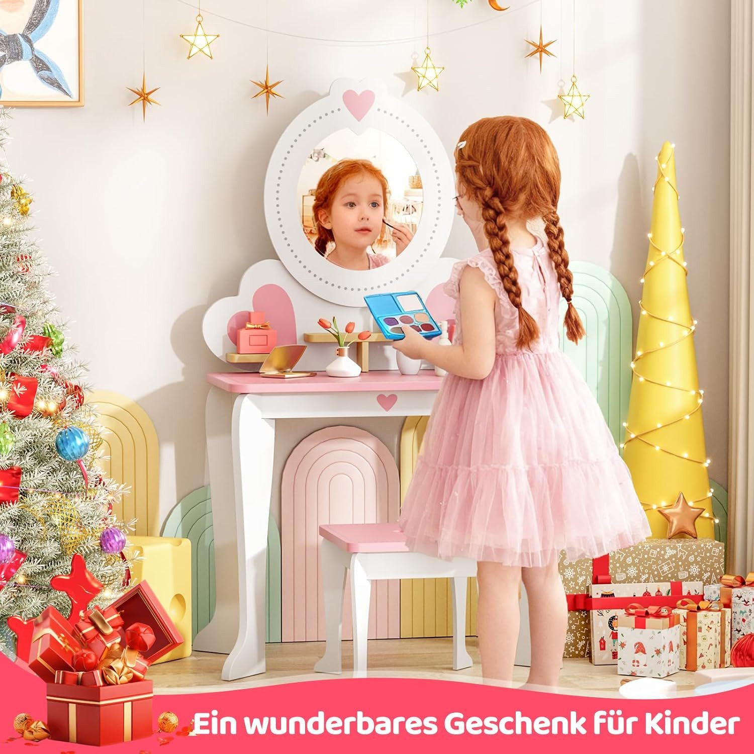 TLGREEN Schminktisch, 2-in-1 Kinderschminktisch mit Spiegel (Puppenschminkt günstig online kaufen