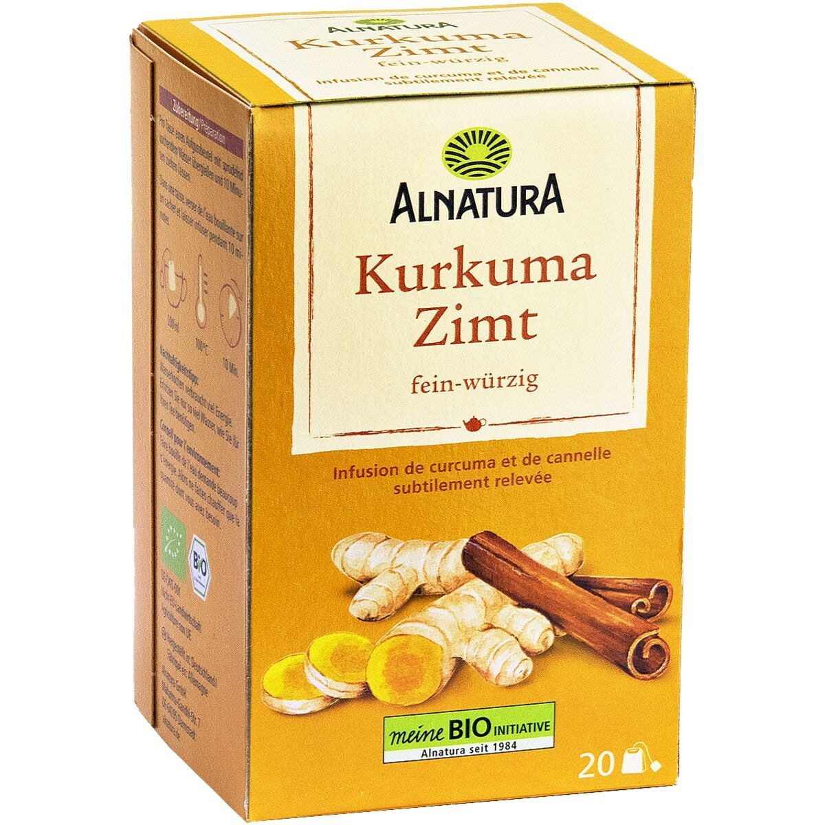 Alnatura Tee Kurkuma-Zimt-Tee, Gewürz-Kräutertee, 20 Aufgussbeutel