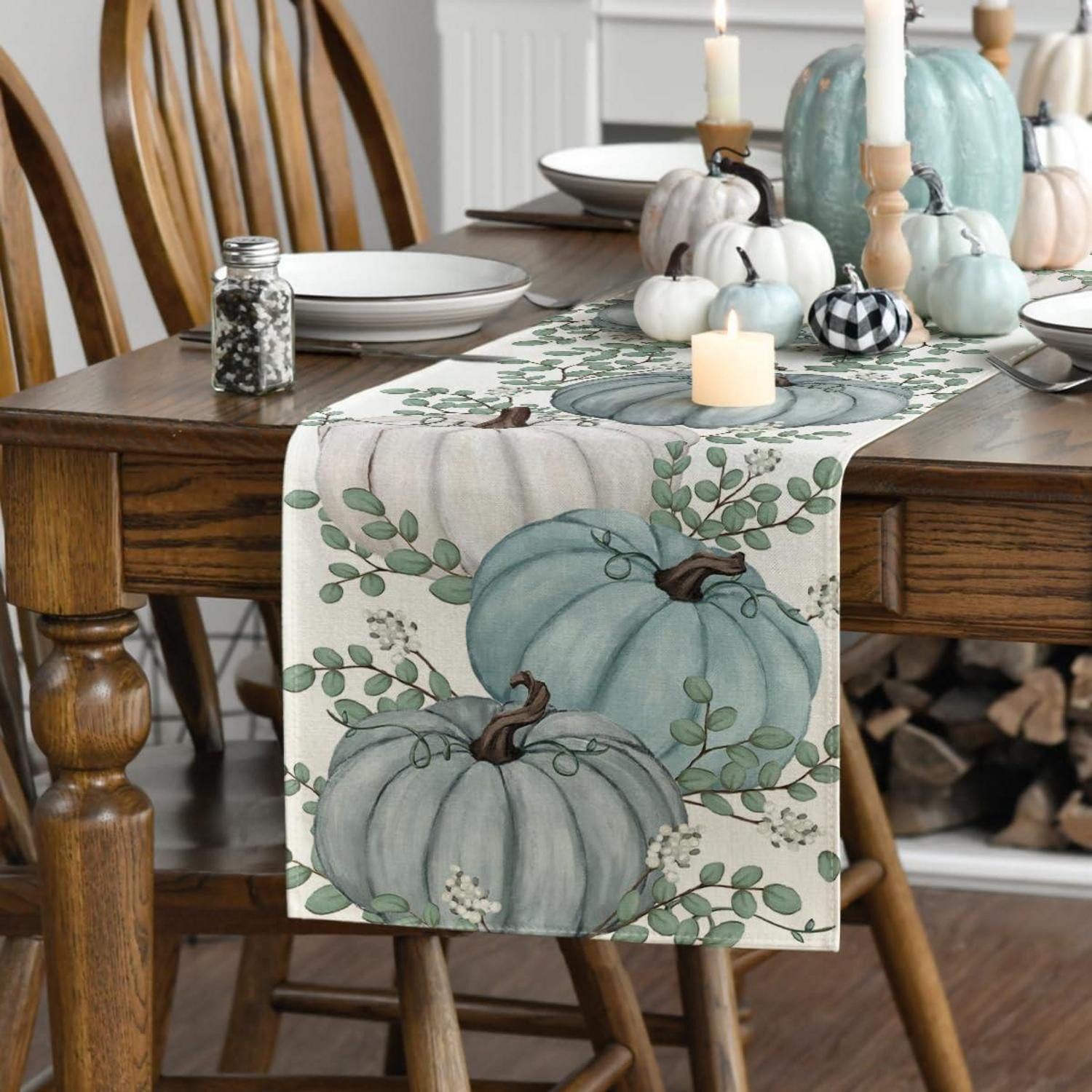 LuxusKollektion Tischläufer Blauer Herbst Tischläufer mit Kürbismotiv 40x180 cm (1-tlg) – Bild 3 von 5