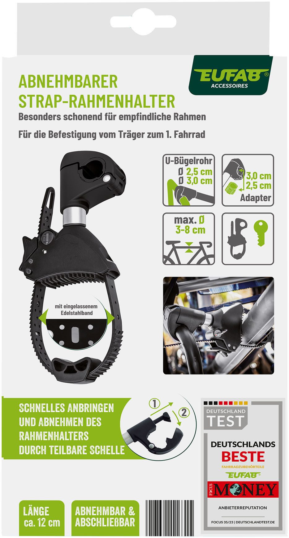 EUFAB Fahrradträger-Rahmenhalter Strap-Rahmenhalter kurz Ø 25+30mm, (Packung, 2-St)