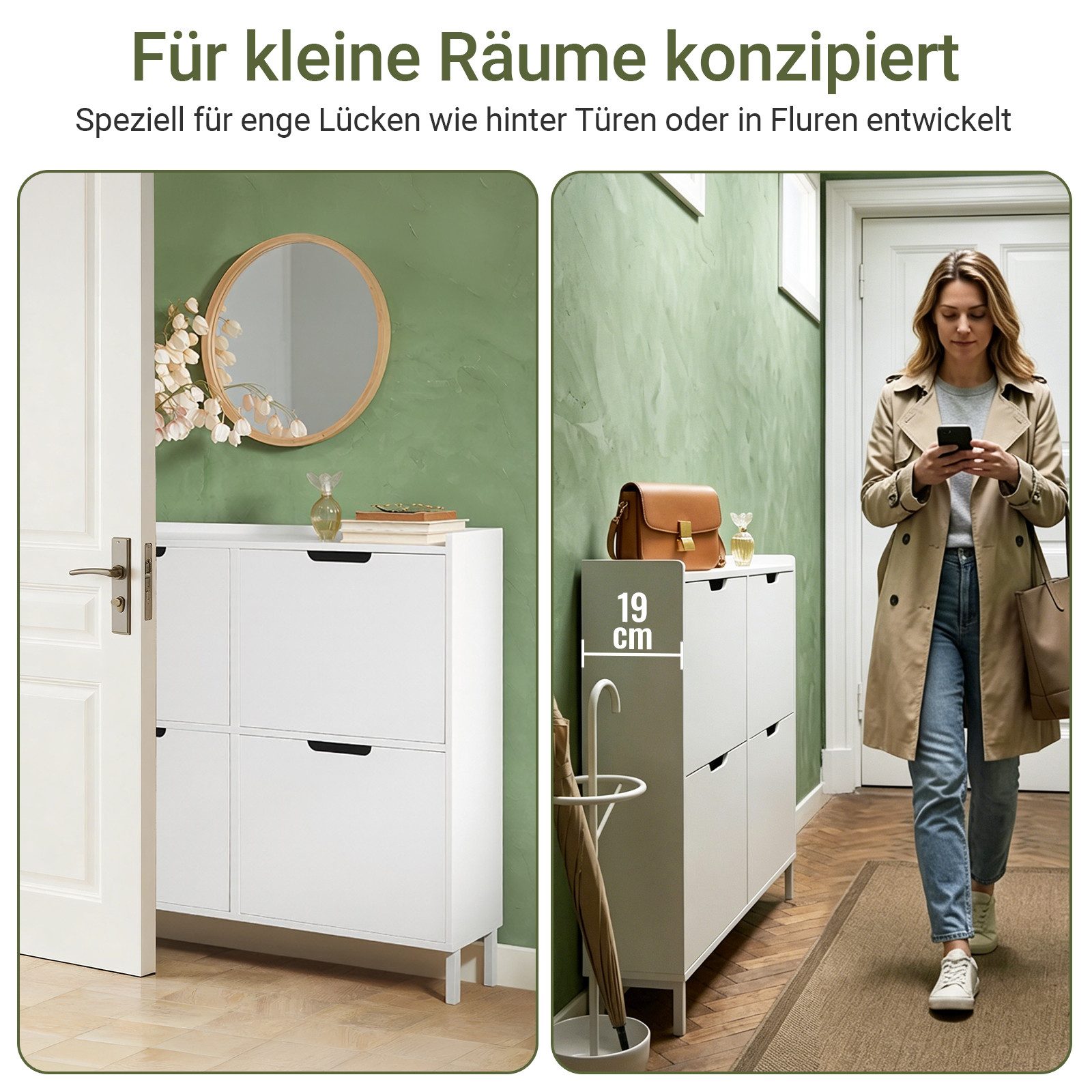 SoBuy Schuhschrank FSR100, Schuhkipper Schuhregal Flurschrank Schuhkommode Schuhschrank schmal, mit 4 Klappen, für 8-12 Paar Schuhe, Diele, Flur