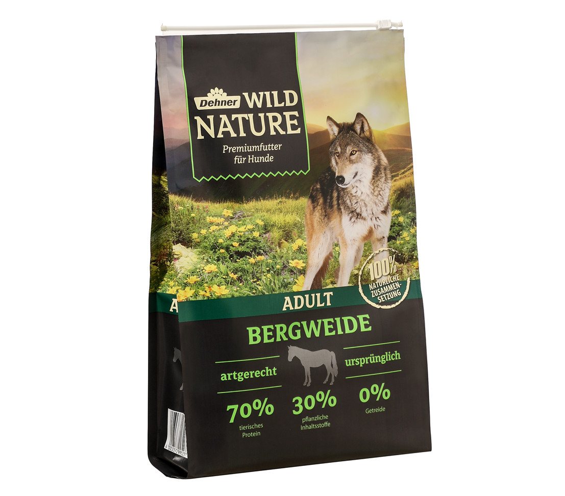 Dehner Wild Nature Bergweide Adult Pferd, 4 kg/12 kg, getreidefrei/zuckerfrei Pferd, Trockenfutter für: Hunde, Trockenfutter für ausgewachsene Hunde