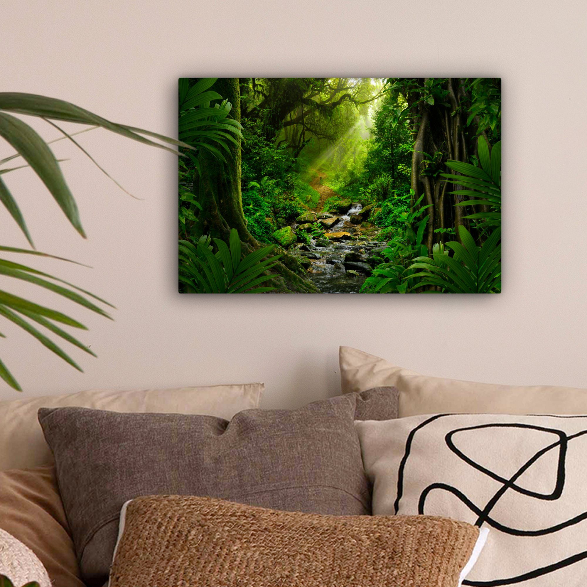 OneMillionCanvasses® Leinwandbild Dschungel - Wasser - Laub - Sonne - Natur günstig online kaufen