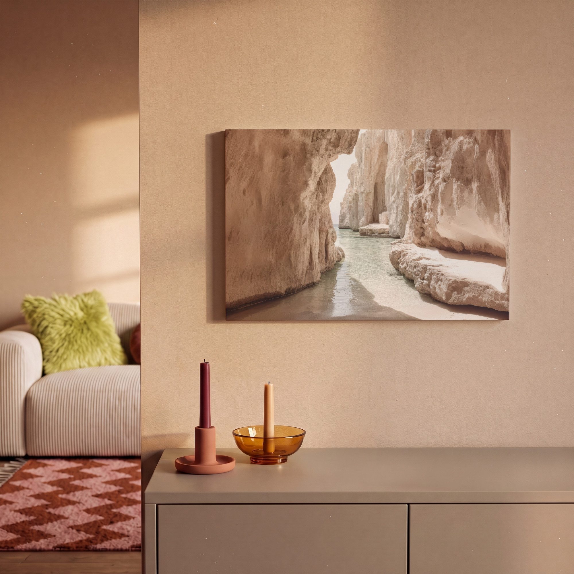 OneMillionCanvasses® Leinwandbild Felsen - Meer - Sand - Schlucht, Fotodruck (1 St), Wandbild, Deko Schlafzimmer Wohnzimmer Flur 20x20 cm – Bild 2 von 5