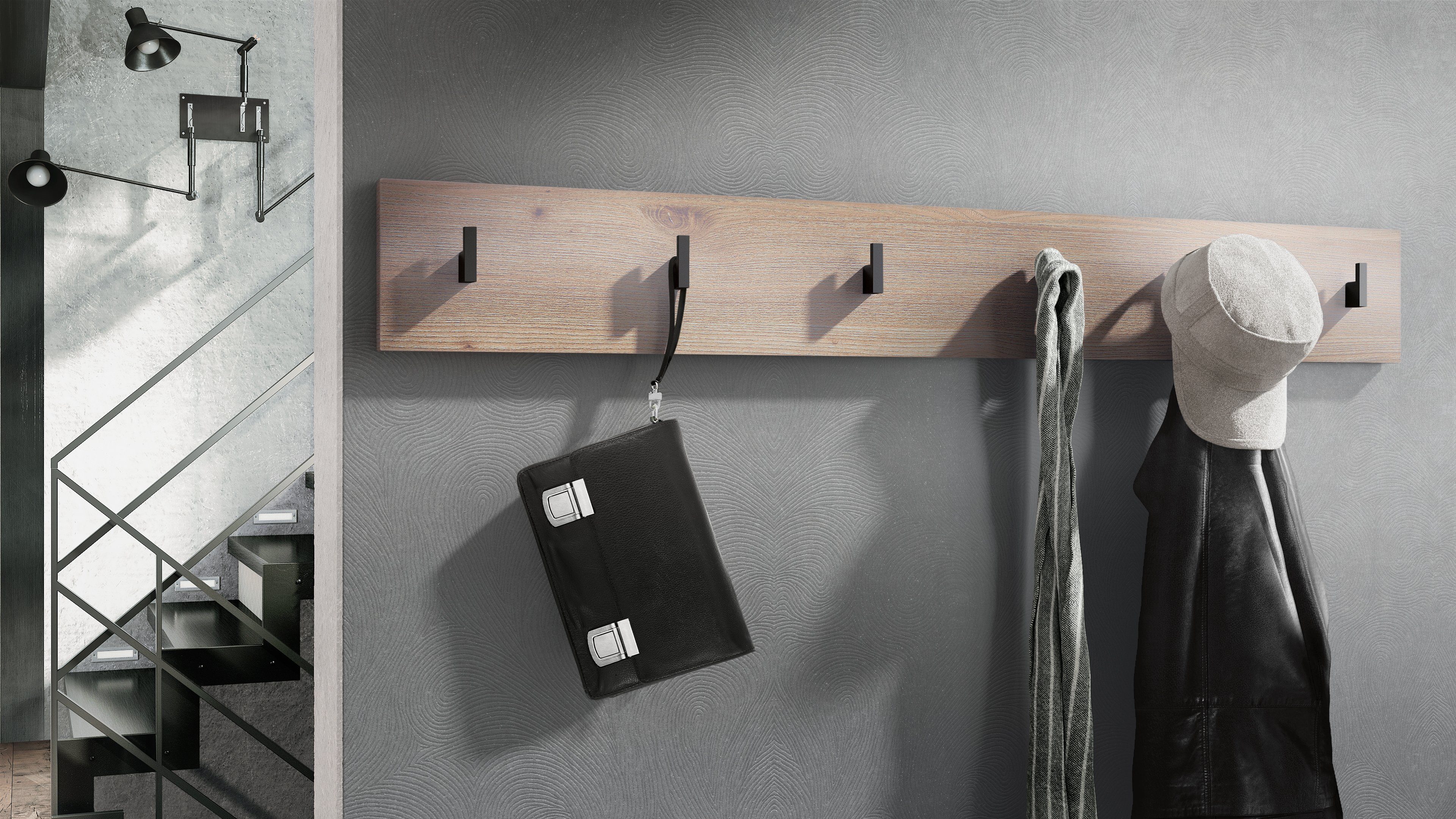 Vladon Garderobenpaneel Linea V1 (Wandgarderobe, mit 6 Kleiderhaken), Eiche Nordic (110,5 x 14,5 x 3,5 cm) – Bild 2 von 5