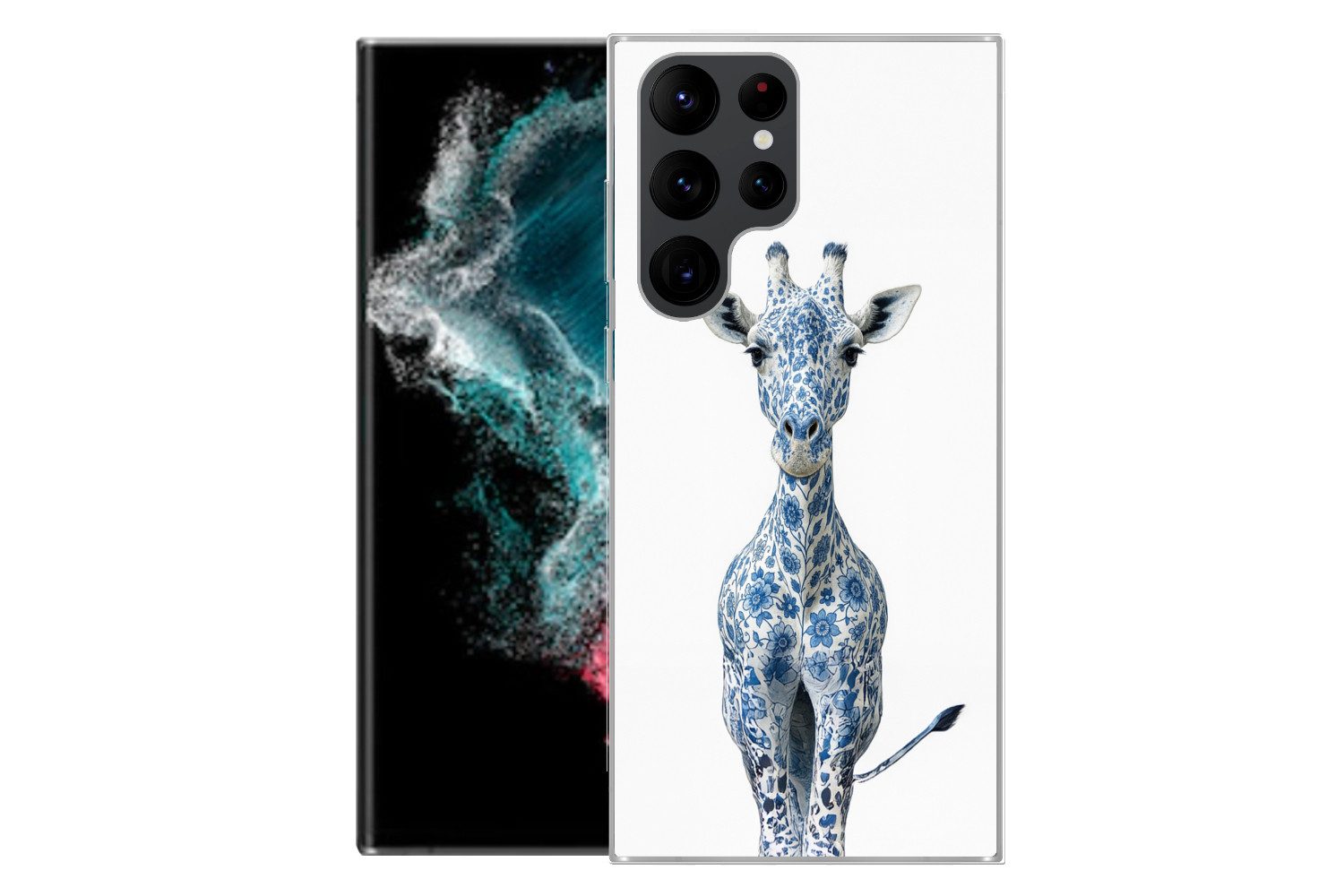 MuchoWow Handyhülle für Samsung Galaxy S22 Ultra Giraffe - Delfter Blau - Tiere - Minimali, Phone Case, Silikon, Schutzhülle Dünn
