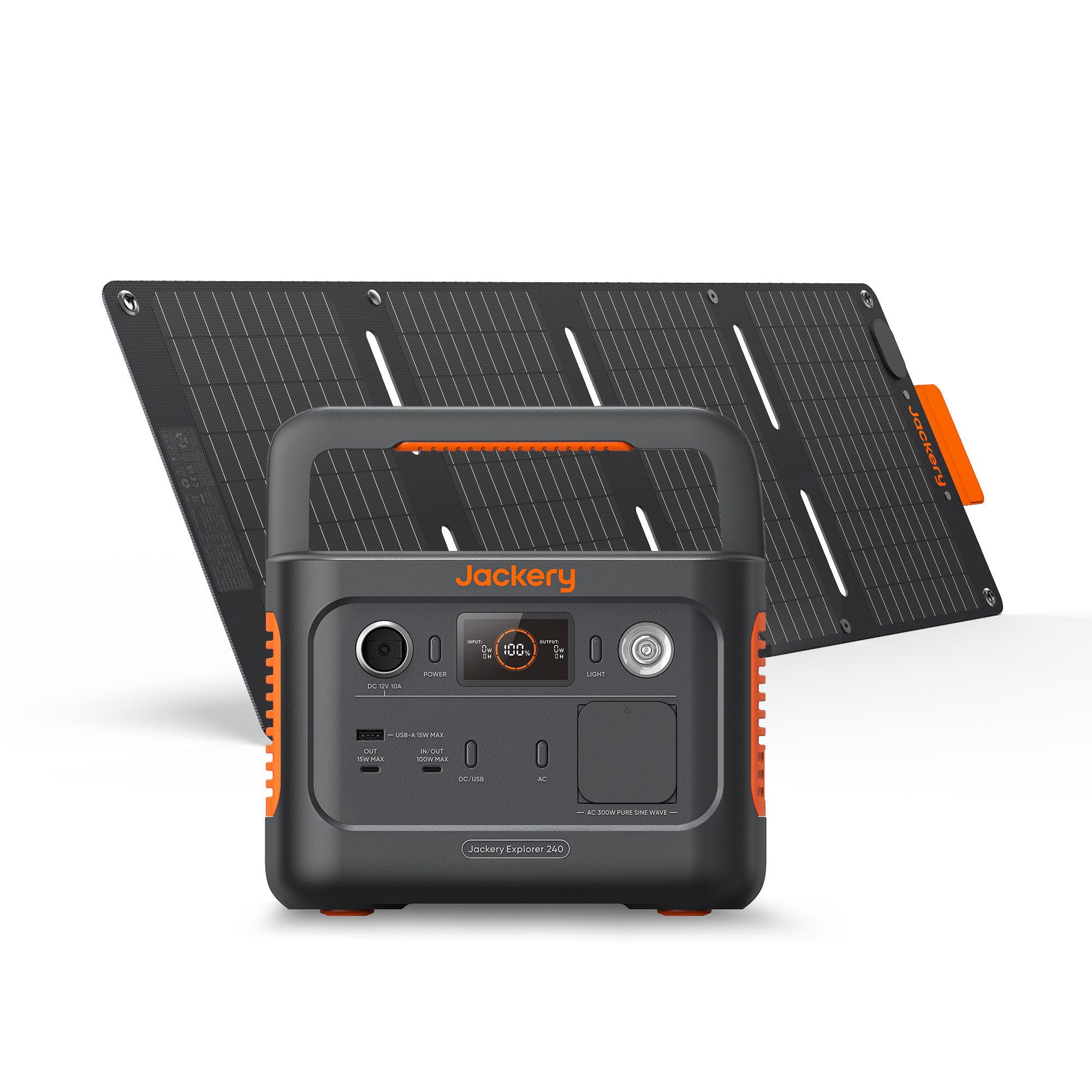 Jackery Stromerzeuger 240 v2 Solargenerator mit 40W Solarpanel, 256Wh Powerstation, 0,6 in kW, 300W AC & 100W USB-C-Ausgang für Outdoor, Camping & Notfall