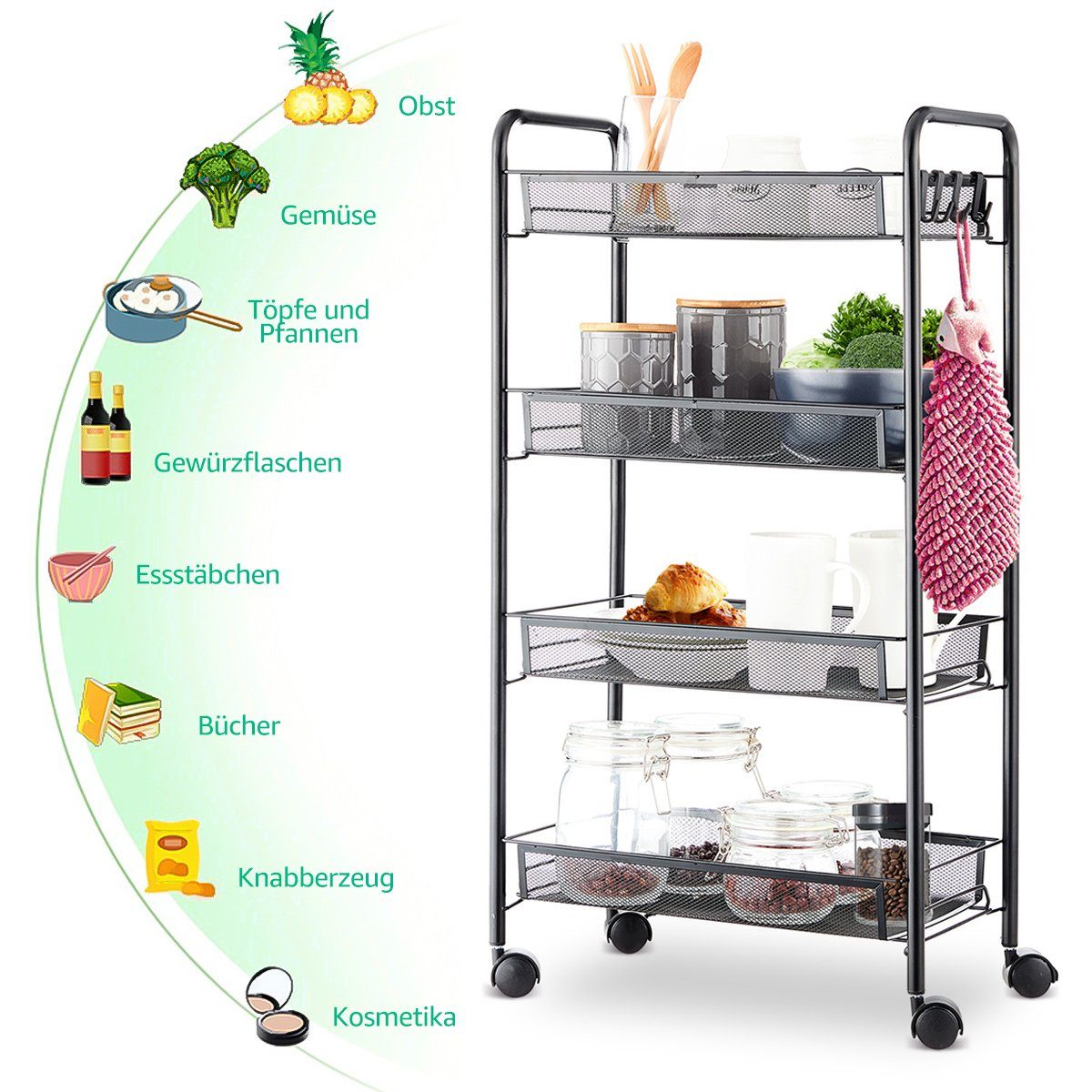 Simloveve Regal Ablageregalwagen mit 4 Ebenen, günstig online kaufen