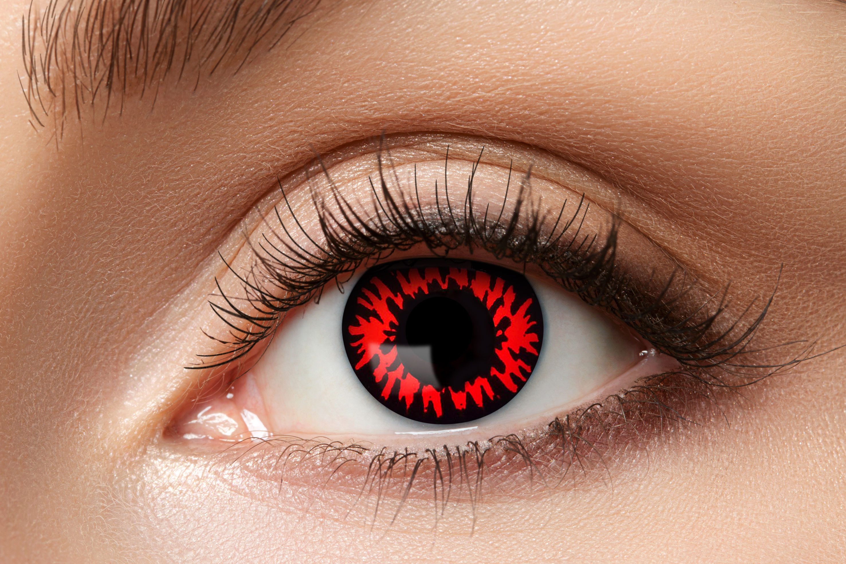 Eyecatcher Farblinsen Zoelibat Eyecatcher Red Wolf Kontaktlinse 3  Monatslinse Rot-Effekt, auffällige Farben für Horror, Gothic, Fantasy, Cosplay Fans