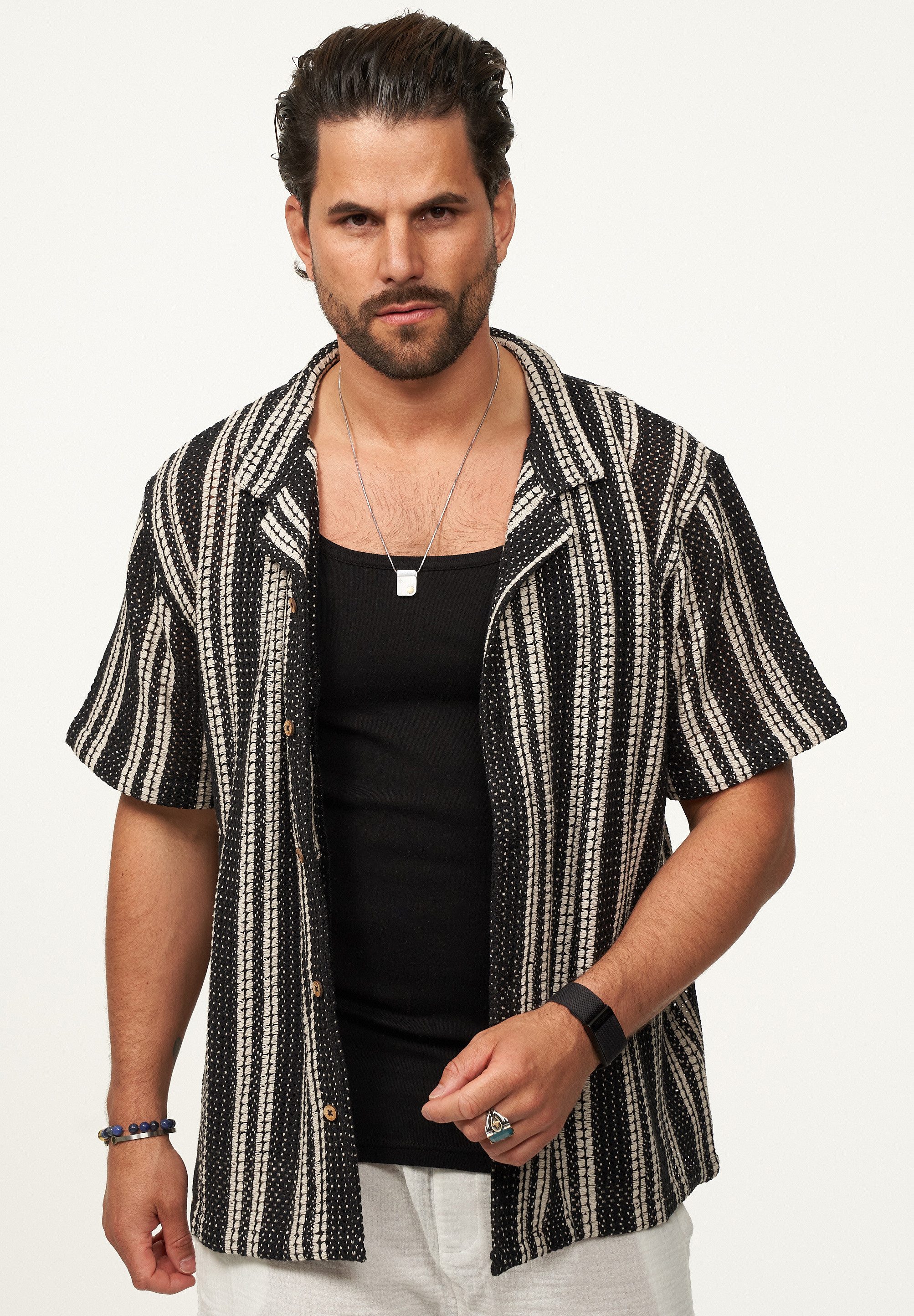 SOULSTAR Kurzarmhemd im Vintage Summer-Look Herren Kurzarm Strick Polo-Hemd günstig online kaufen