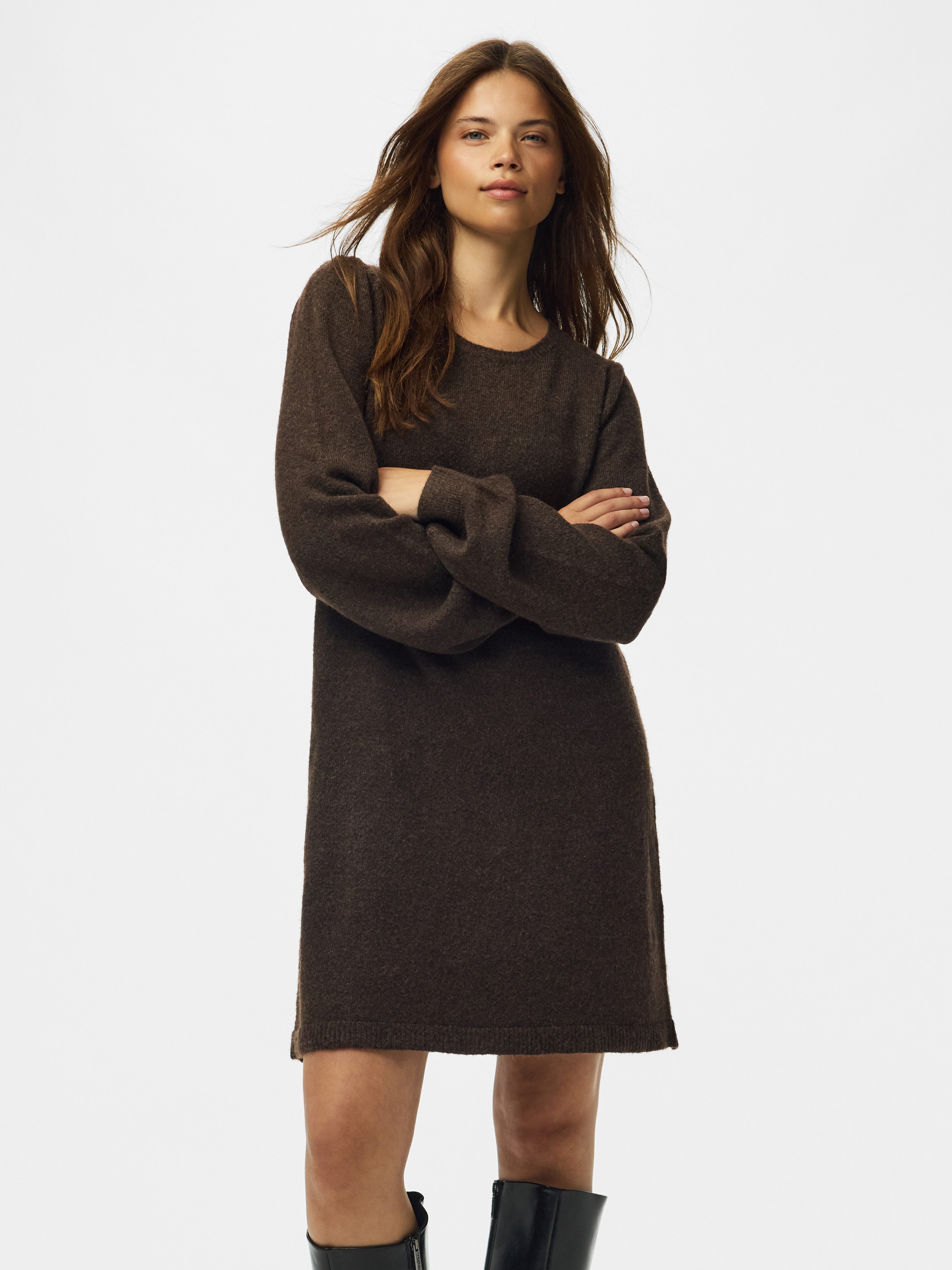 pieces Strickkleid PCSALLY LS O-NECK KNIT DRESS NOOS BC Materialmix