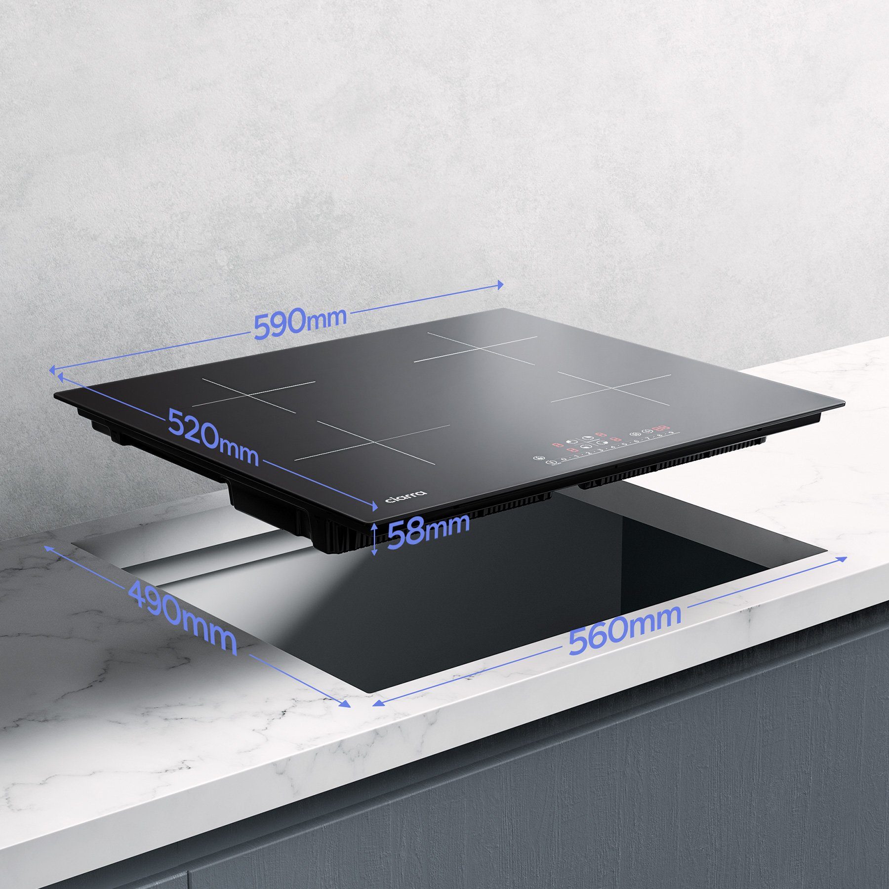 CIARRA Induktions-Kochfeld 60 cm Induktionskochfeld 9 Stufen mit 99 Min Timer & BOOST Touch Control CBBIH4B, 4-Zonen Einbau Kochfelder Induktionsherd mit 99 Min Timer