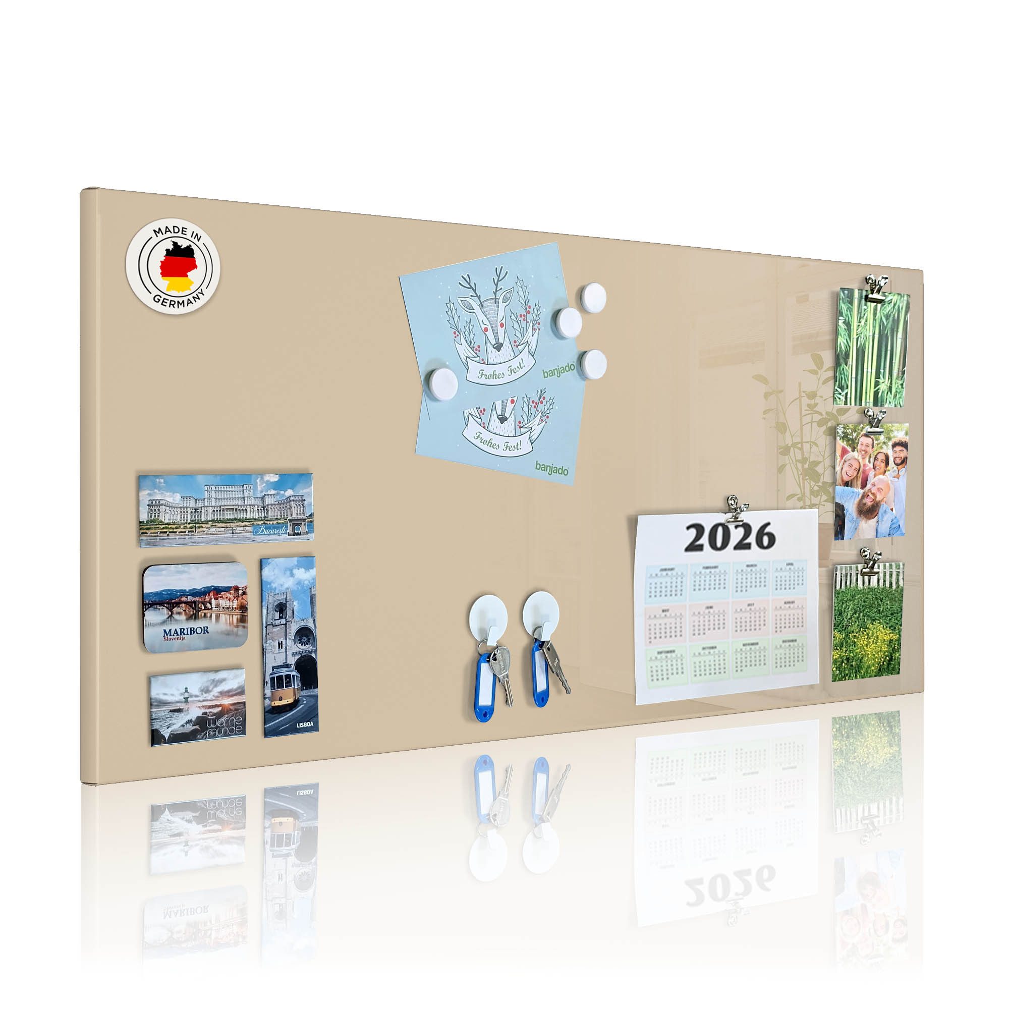 banjado Magnettafel aus Metall 78x37cm in grün, rosa oder elfenbeinfarben, (mit Montagematerial und Magneten), magnetisch