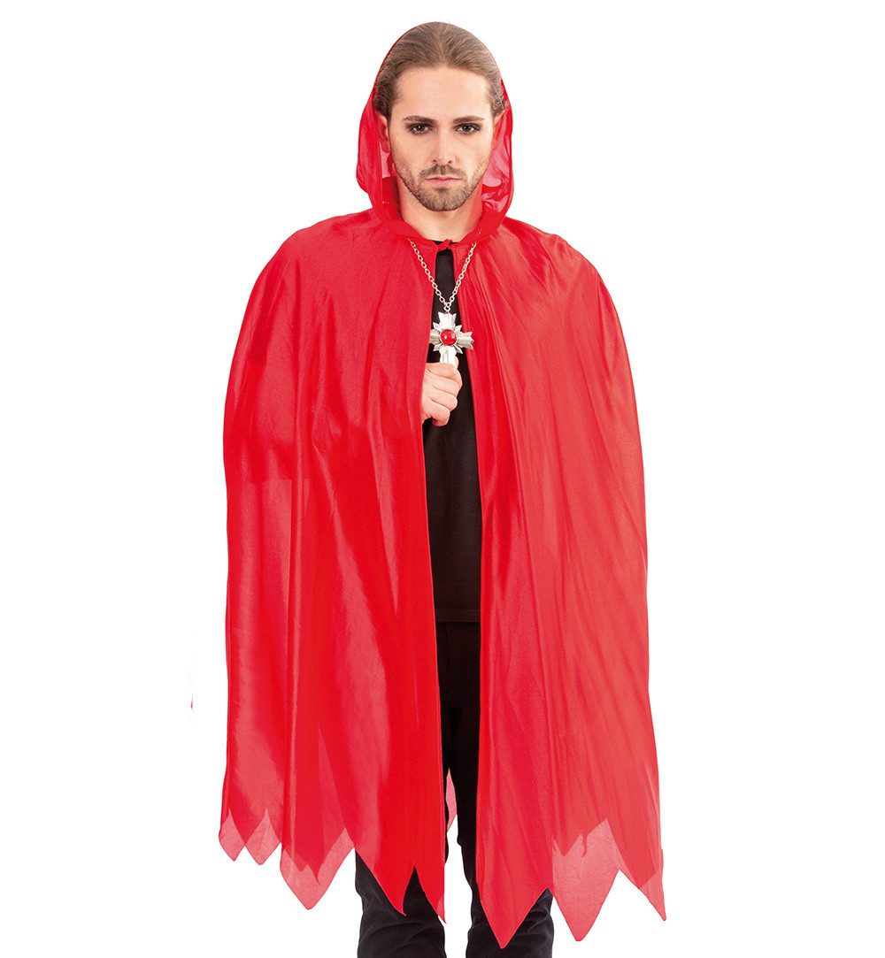 Fries Teufel-Kostüm Teufel Umhang Cape Rot mit Kapuze XXL Halloween Karneval Fasching, Mit Kapuze