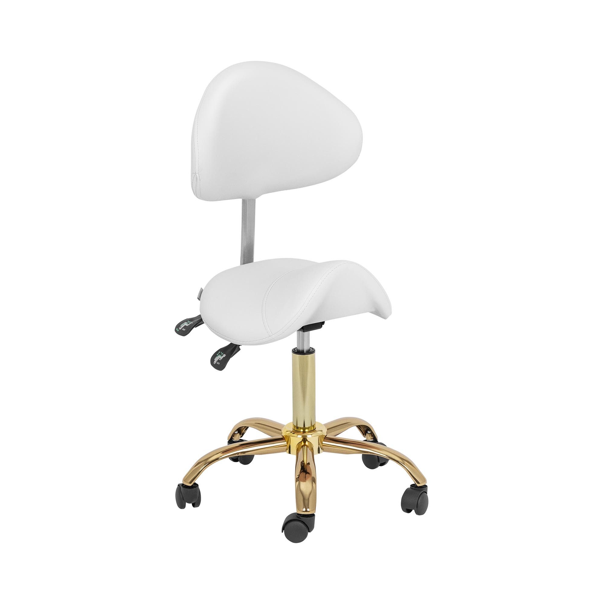 Physa Drehstuhl Sattelstuhl Sattelhocker mit Lehne Rollhocker Weiß/Golden, Golden, Weiß