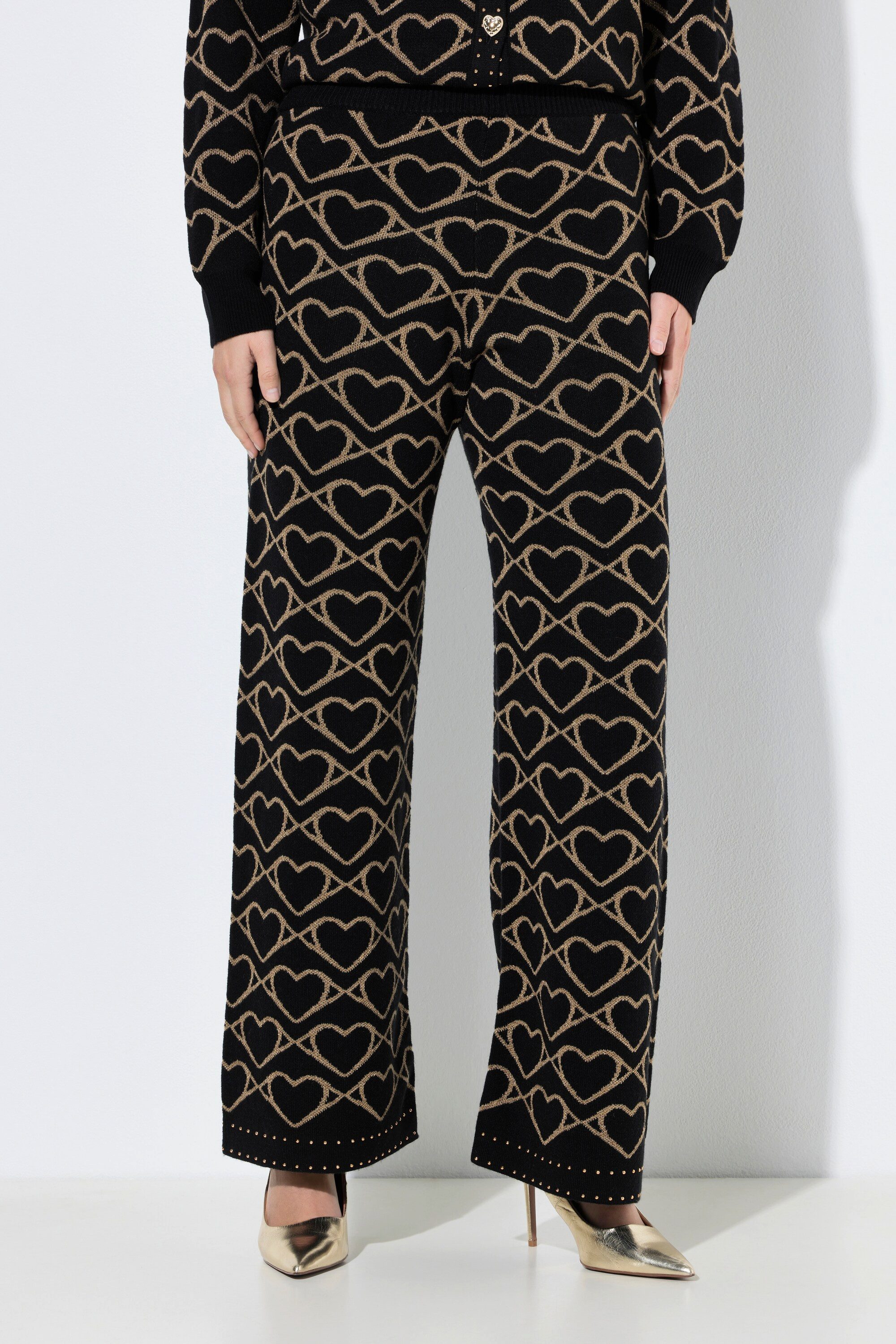 MIAMODA Funktionshose Strickhose weites Bein goldenes Herzmuster