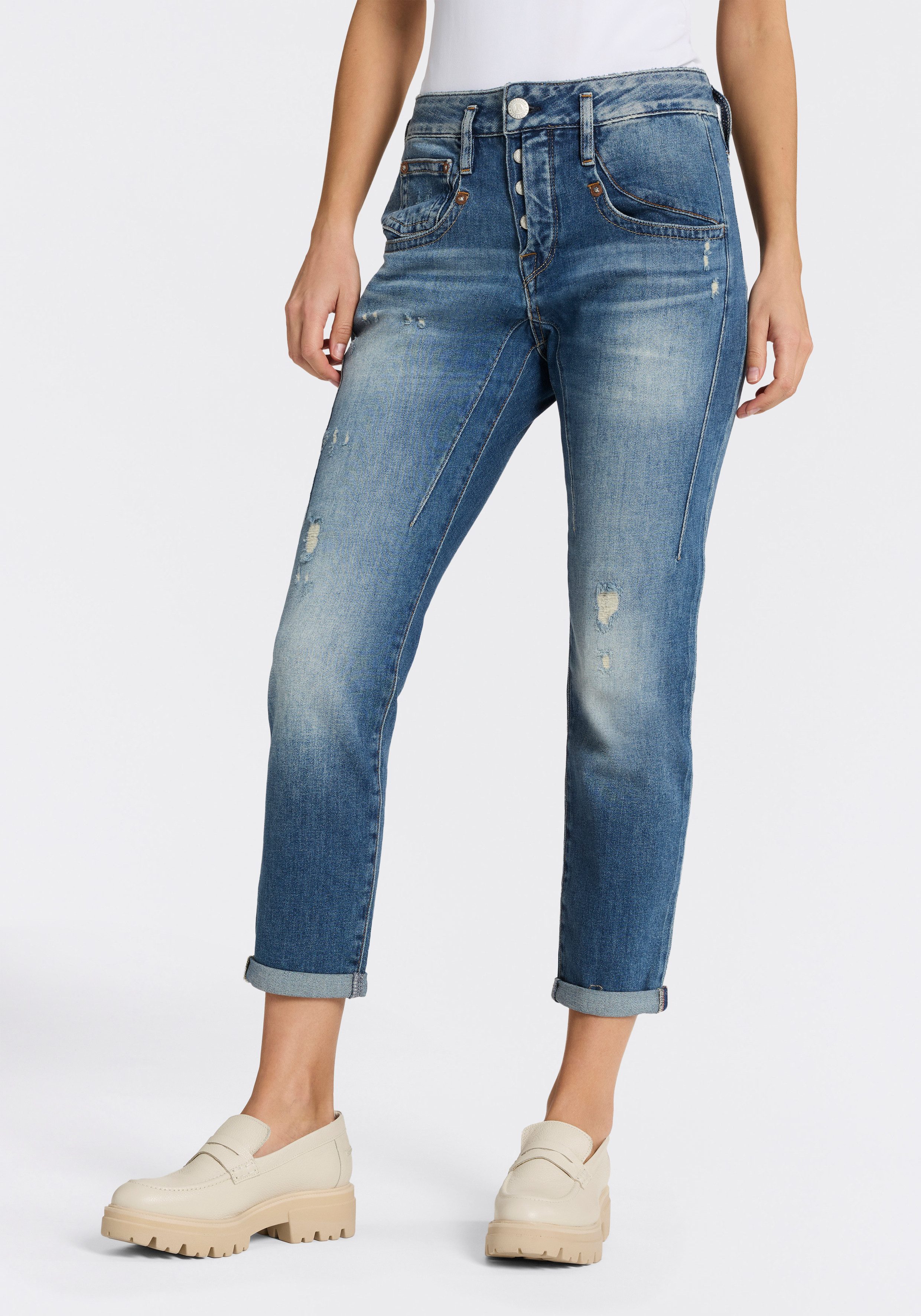 Herrlicher Boyfriend-Jeans Shyra Cropped Denim Stretch mit Abnähern, Umschlagsaum