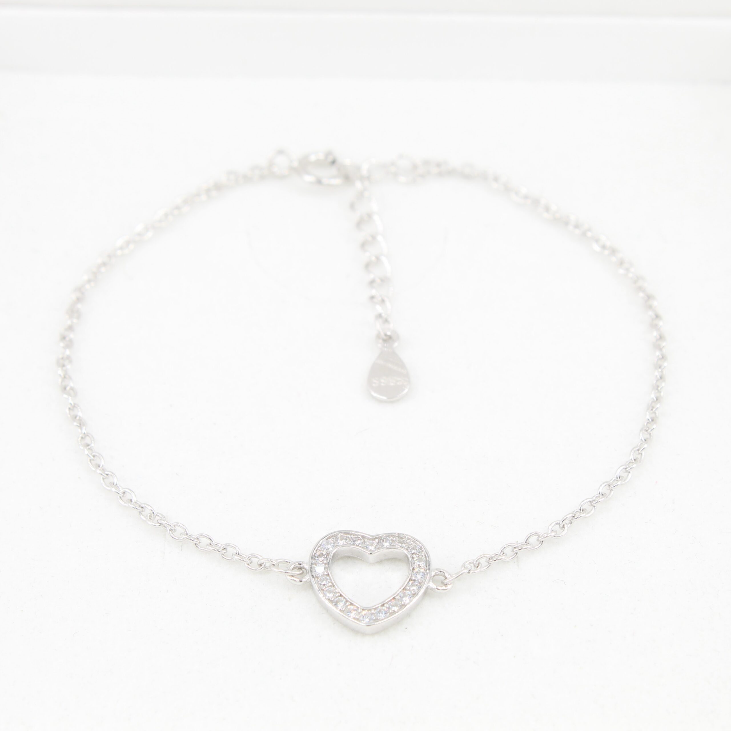 PANDACHARMS Silberarmband Armkettchen mit Herz, 925er Silber m. Zirkonia, Länge variabel 16-18cm