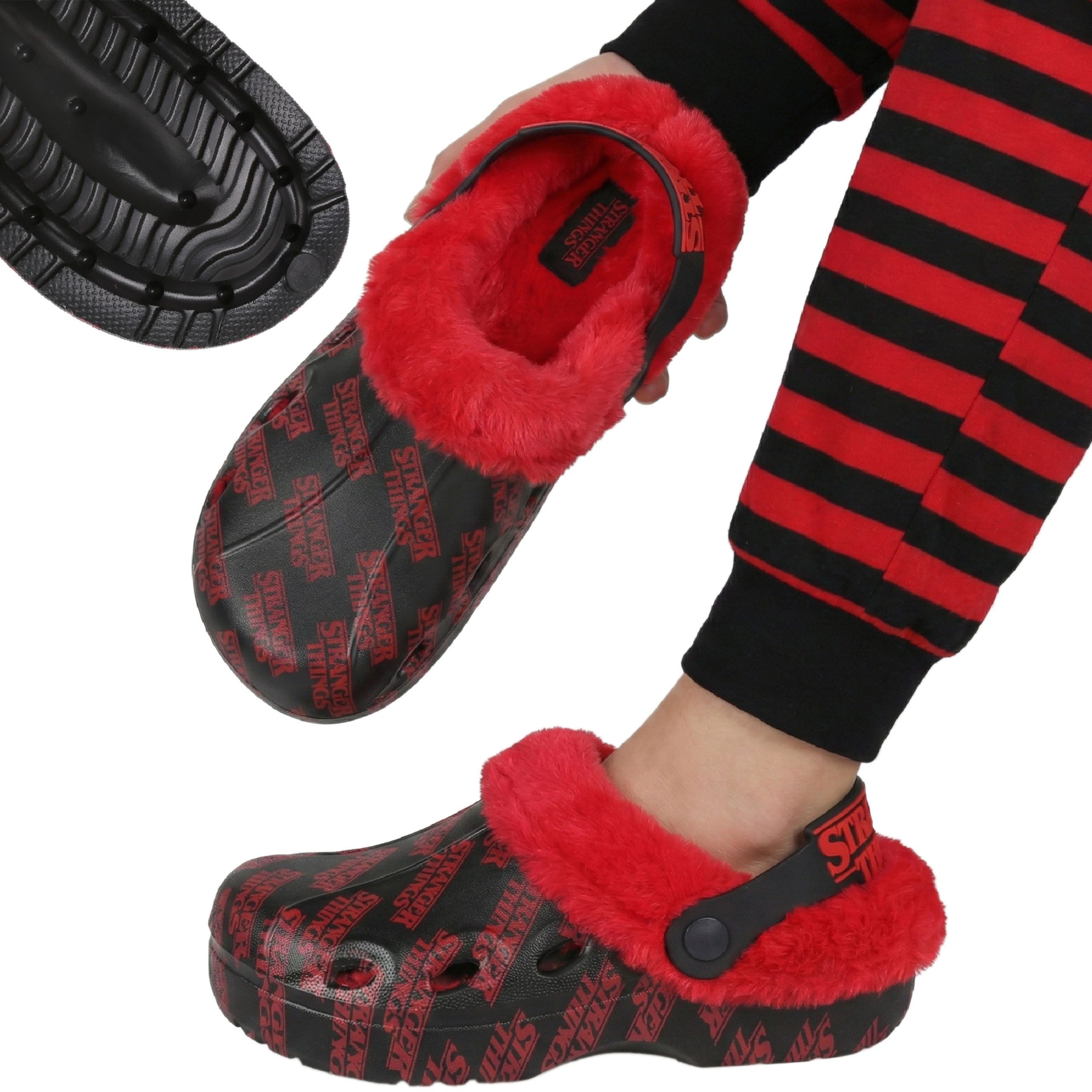 Sarcia.eu Stranger Things gefütterte Damen Hausschuhe, Clogs mit Fell Plüsch Hausschuhe