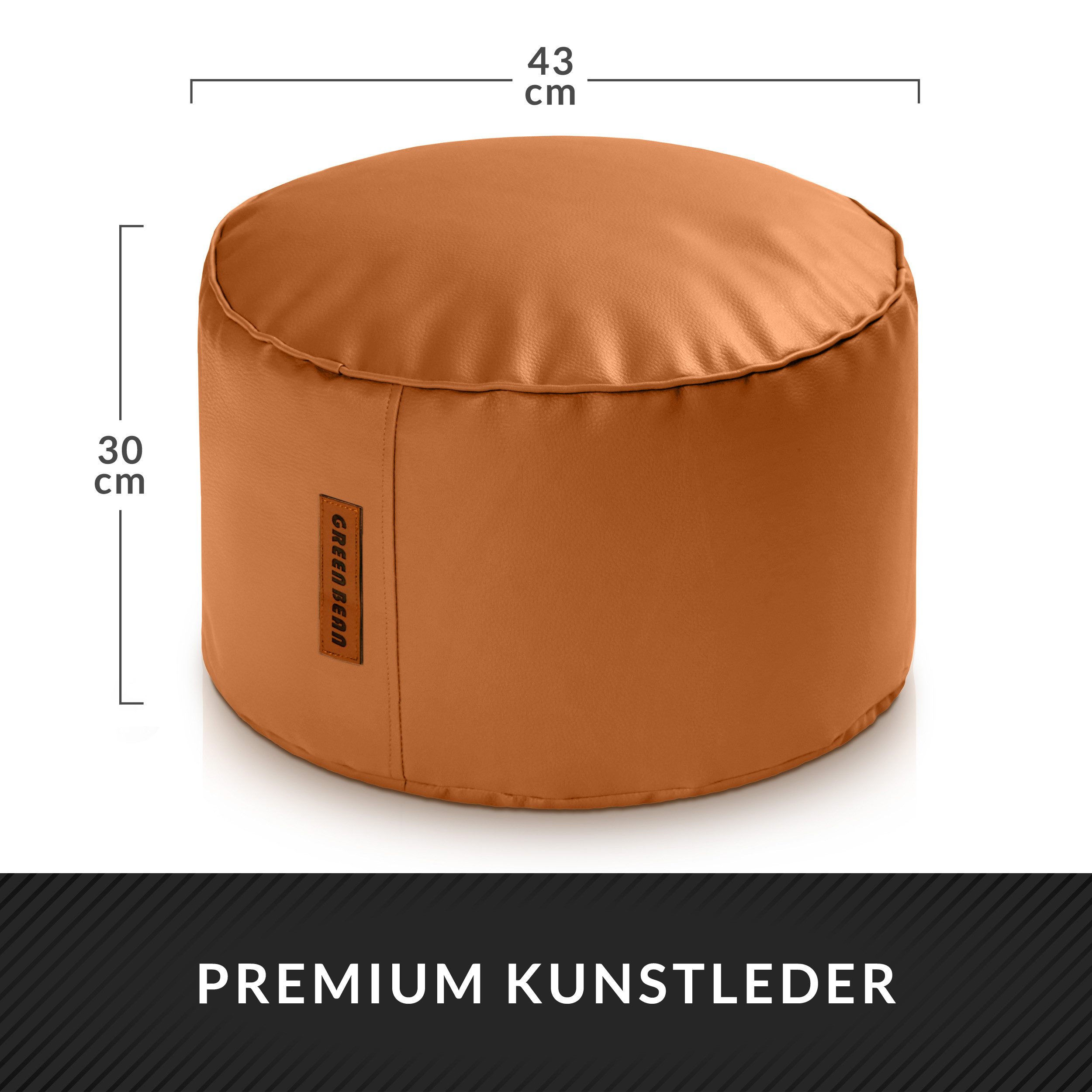 Green Bean Pouf Sitzsack-Hocker Kunstleder Stay rund (Indoor / Outdoor, abwaschbarer Oberfläche & EPS Perlen Füllung, Sitzwürfel Sitzkissen Hocker Sitzhocker),  – Bild 4 von 5