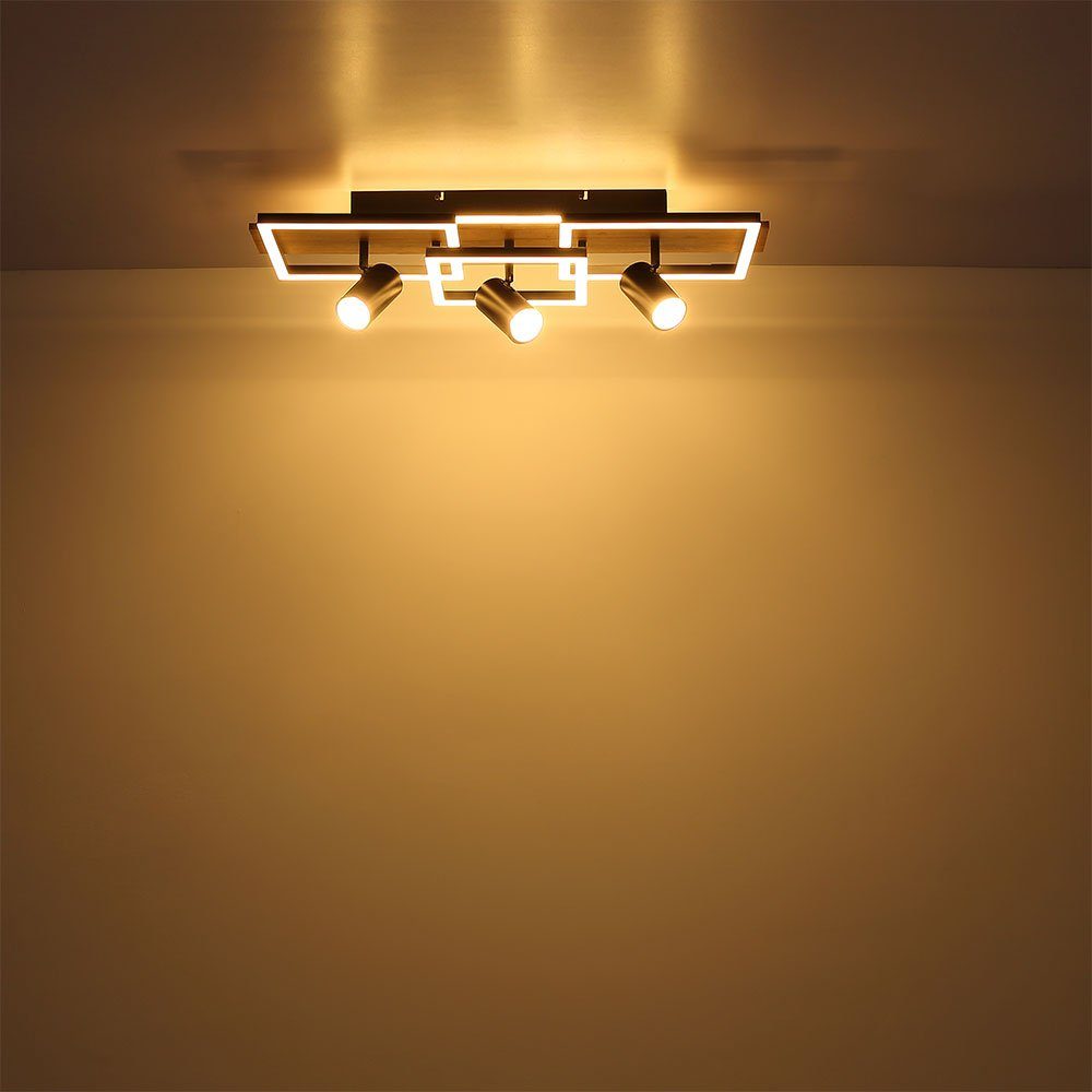 Deckenlampe schwarz etc-shop Strahler Holzoptik fest LED Wohnzimmerleuchte Deckenleuchte, LED Warmweiß, LED-Leuchtmittel cm verbaut, 50 L
