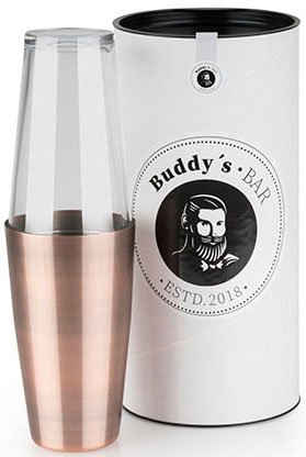 Buddy's Cocktail Shaker Buddy´s Bar - Boston, Edelstahl, Glas, 700 ml Becher + 400 ml Glas, Kupfer antik