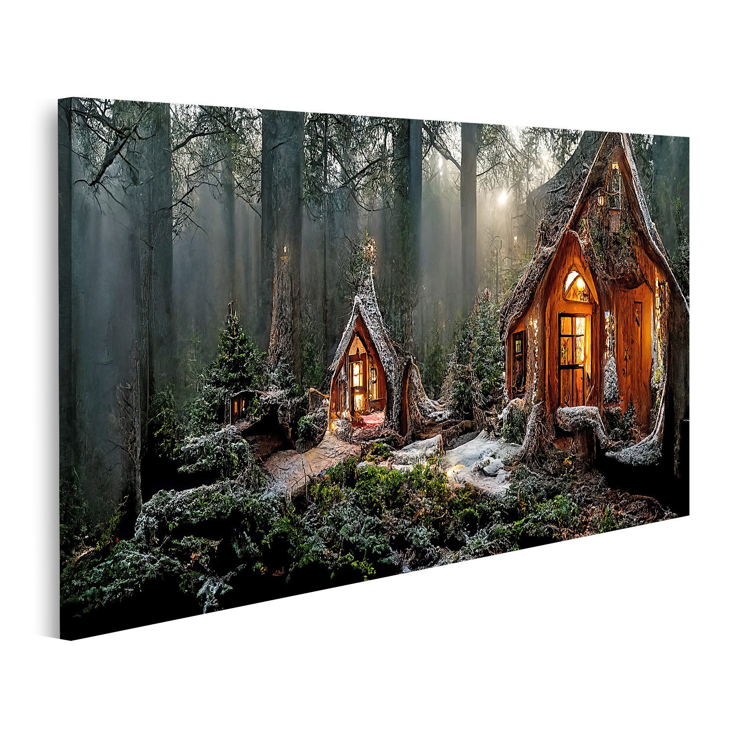 islandburner Leinwandbild Das Haus vom Weihnachtsmann im Zauberwald schön geschmückte Bilder