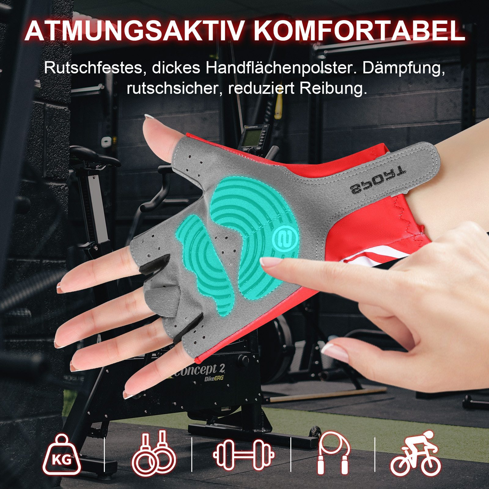 Sunicol Fahrradhandschuhe Halbfinger Rutschfeste und Stoßdämpfende Mountainbike Handschuhe Trainingshandschuhe für Crossfit, Bodybuilding, für Damen und Herren