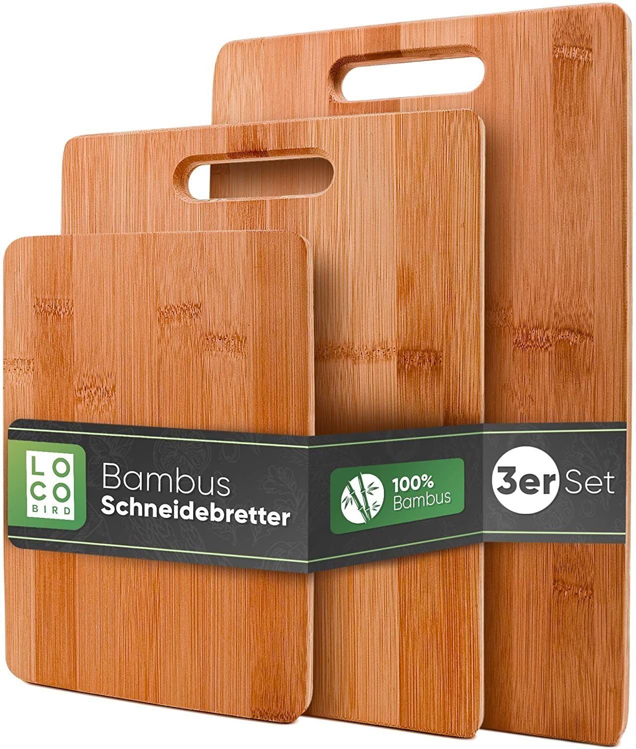 Sidorenko Schneidebrett Bambus Schneidebretter 3er Set - 33x22cm / 28x22cm / 15x22cm, Bambus, (Antibakterielles Schneidebrett aus Holz), Holz-Brett für die Küche - Holzschneidebrett