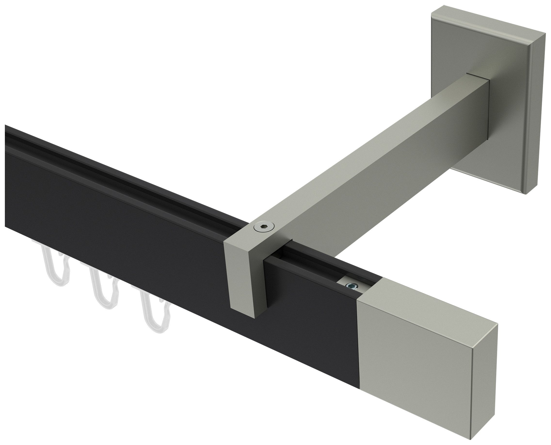 INTERDECO Innenlaufschiene Smartline Lox, 1-läufig, Fixmaß, kürzbar, Wandmontage, Aluminium, Schwarz / Edelstahl-Optik / Bicolor, 14x35
