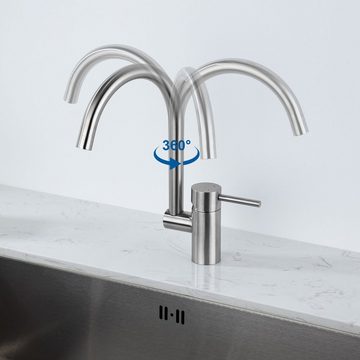 AuraLum pro Küchenarmatur Edelstahl Wasserhahn Eihebelmischer Spültischarmatur 360° Schwenkbar