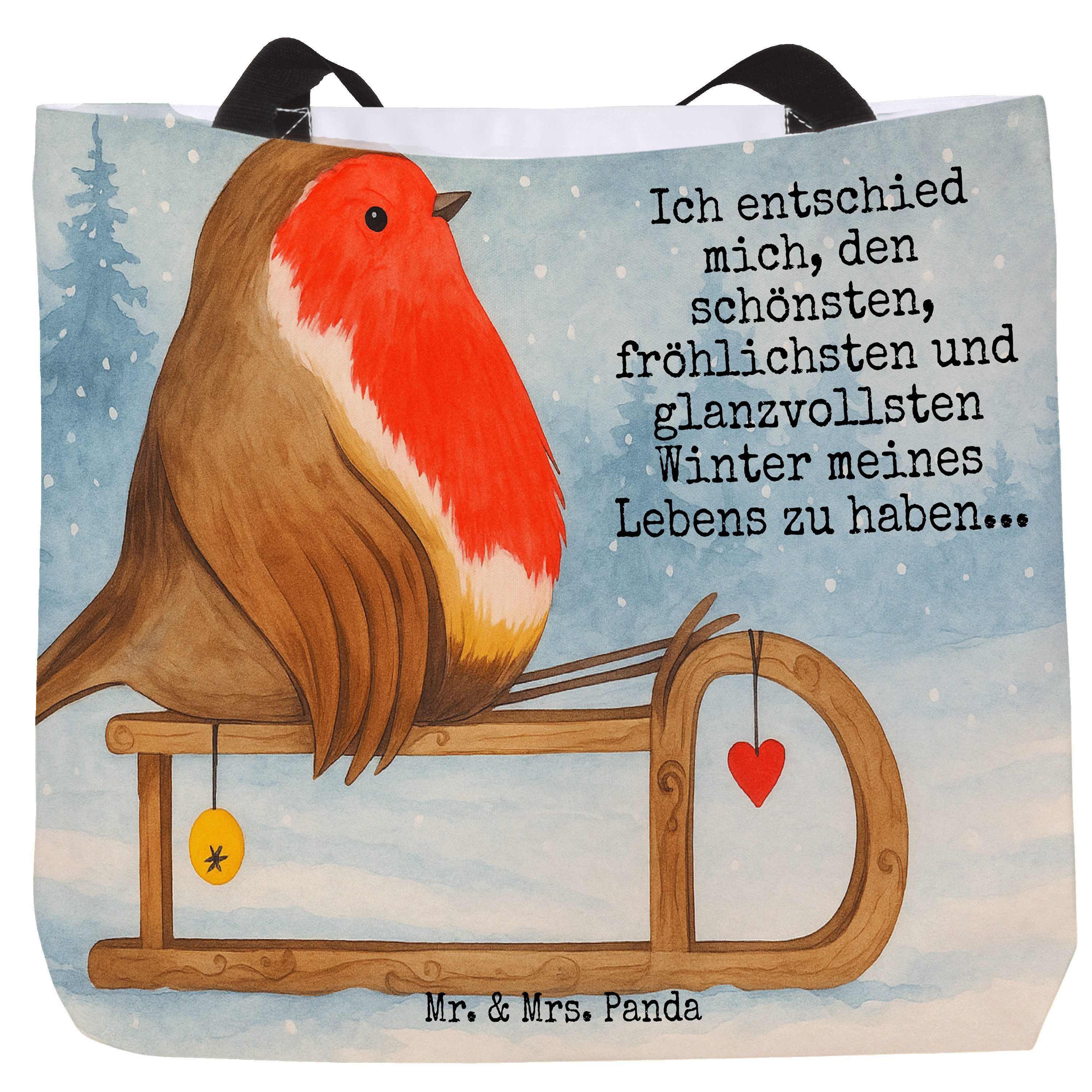 Mr. & Mrs. Panda Shopper Rotkehlchen Schlitten Design, Reisetasche, Weiß, Weihnachten, Tasche, (Packung), Schlitten Tragebeutel Schulbeutel