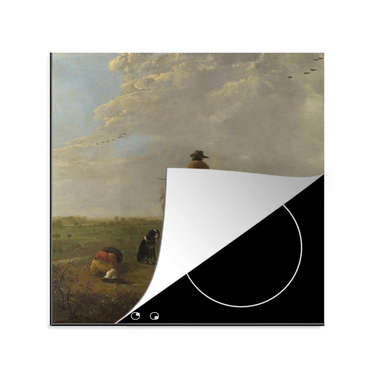 MuchoWow Herdblende-/Abdeckplatte Landschaft mit Reitern, für Cuyp, Rindern (1 und tlg), Vinyl, cm, Aelbert küche Ceranfeldabdeckung, - 78x78 Hirten Arbeitsplatte