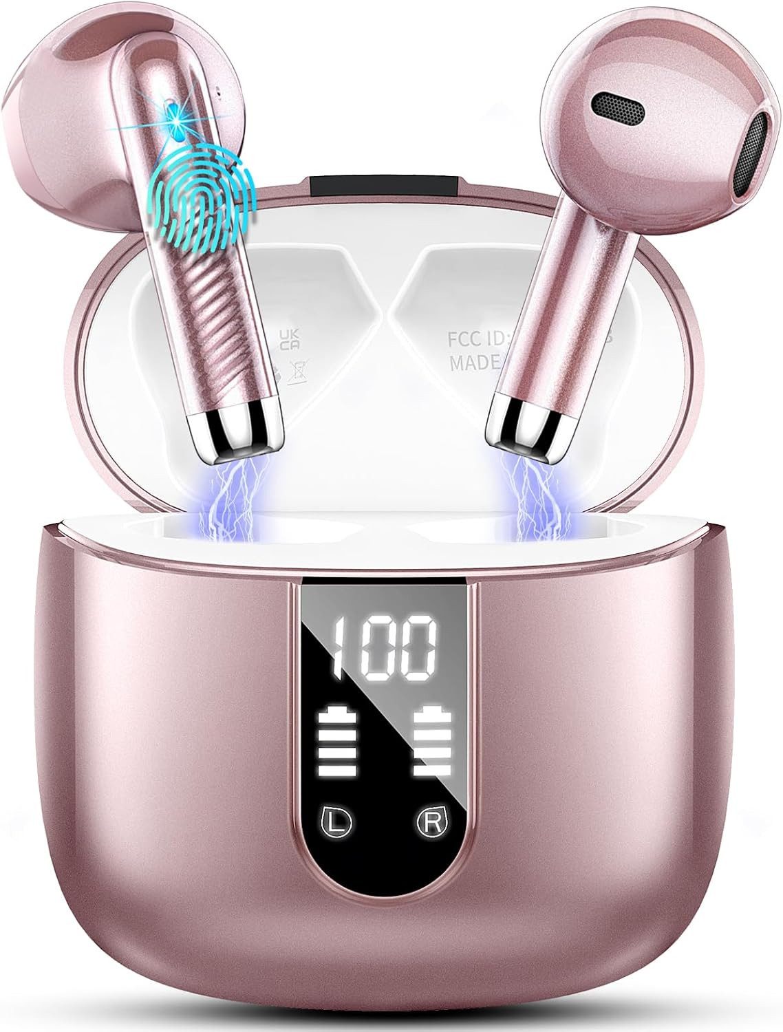 Wasart Bluetooth 5.3 Kopfhörer mit ENC und 48H Akku In-Ear-Kopfhörer (Leichte In-Ear Kopfhörer sorgen für hohen Tragekomfort auch bei langen Musik- oder Telefon-Sessions ohne Druckgefühl, Kabellose Sportkopfhörer IP7 wasserdicht mit LED-Display)