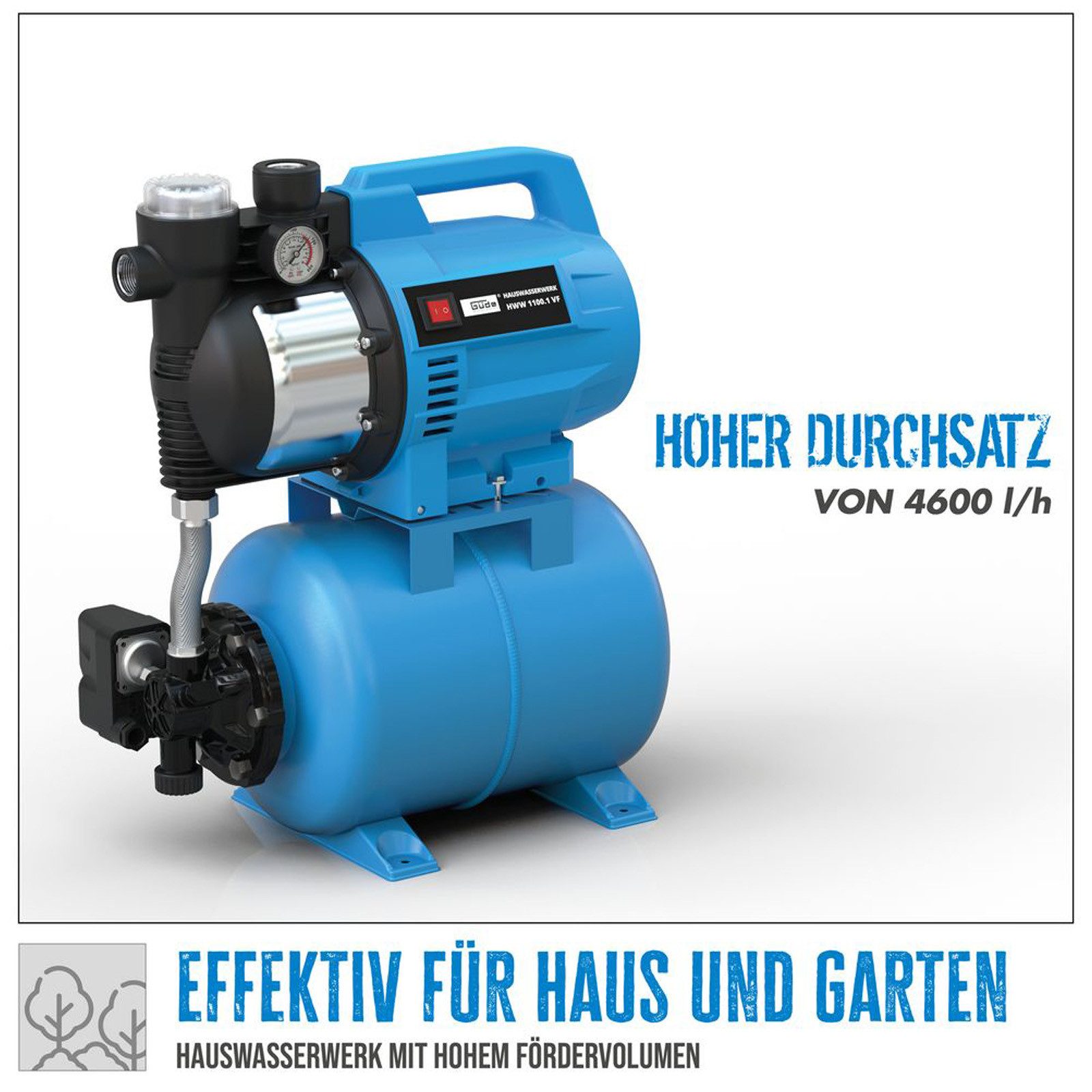 Güde Hauswasserwerk HWW 1100.1 VF 4600 l/h, Förderhöhe max. 46 m, Ansaughöhe max. 8m 93906 (Set)