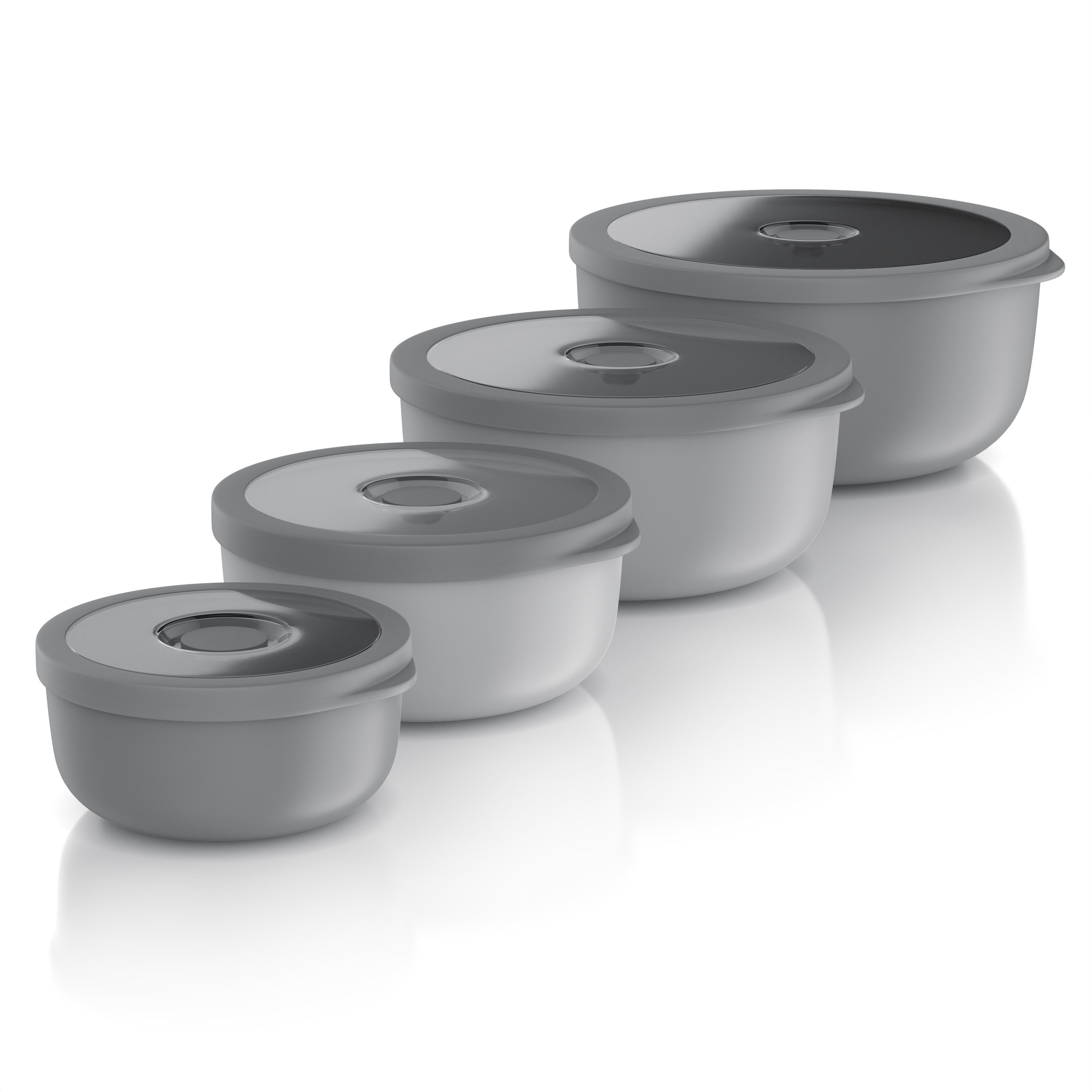Arendo Rührschüssel 4er Plastikschüssel Set mit Deckel 0,35 L / 0,65 L / 1,2 L / 2,0 L, Kunststoff, (Set, 4-tlg), rund, BPA-frei, Spülmaschinen und Mikrowellen geeignet