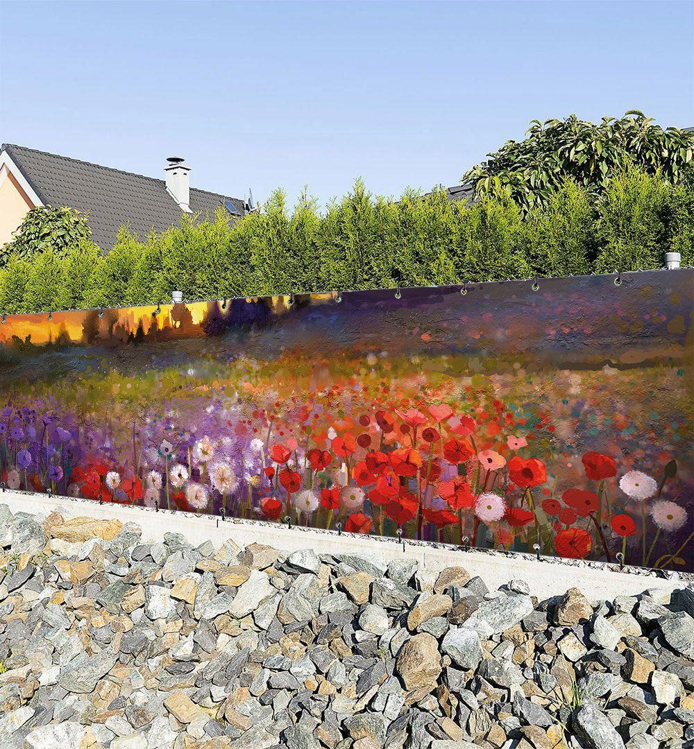 MyMaxxi Sichtschutzzaunmatten Zaunbanner Sonnenaufgang Blumenfeld Sichtschutz Garten Zaun