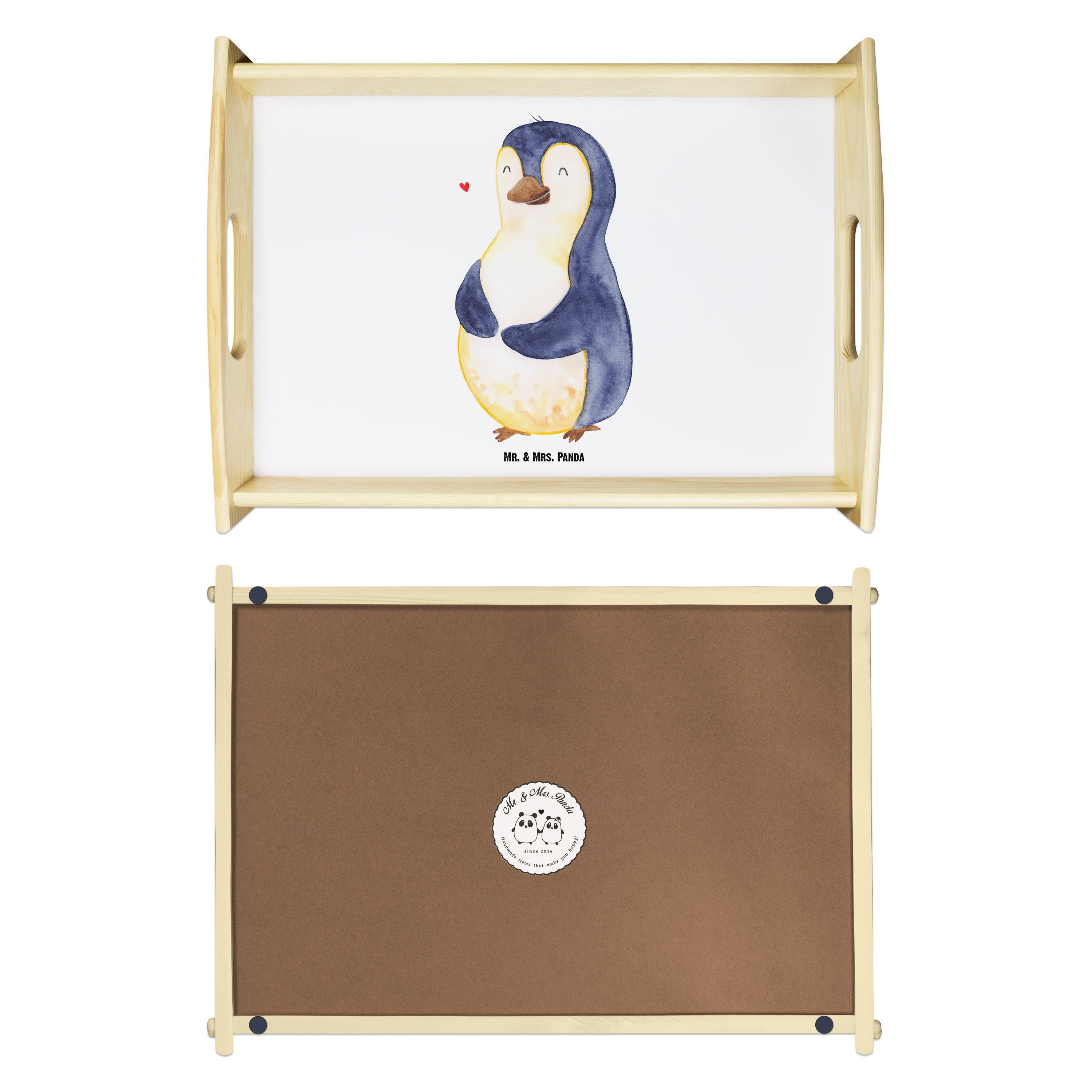 - Holztable, - Panda & Pinguin Tablett, Mr. Frühstückstablett, lasiert, Echtholz Weiß (1-tlg) Diät Geschenk, Mrs. Tablett