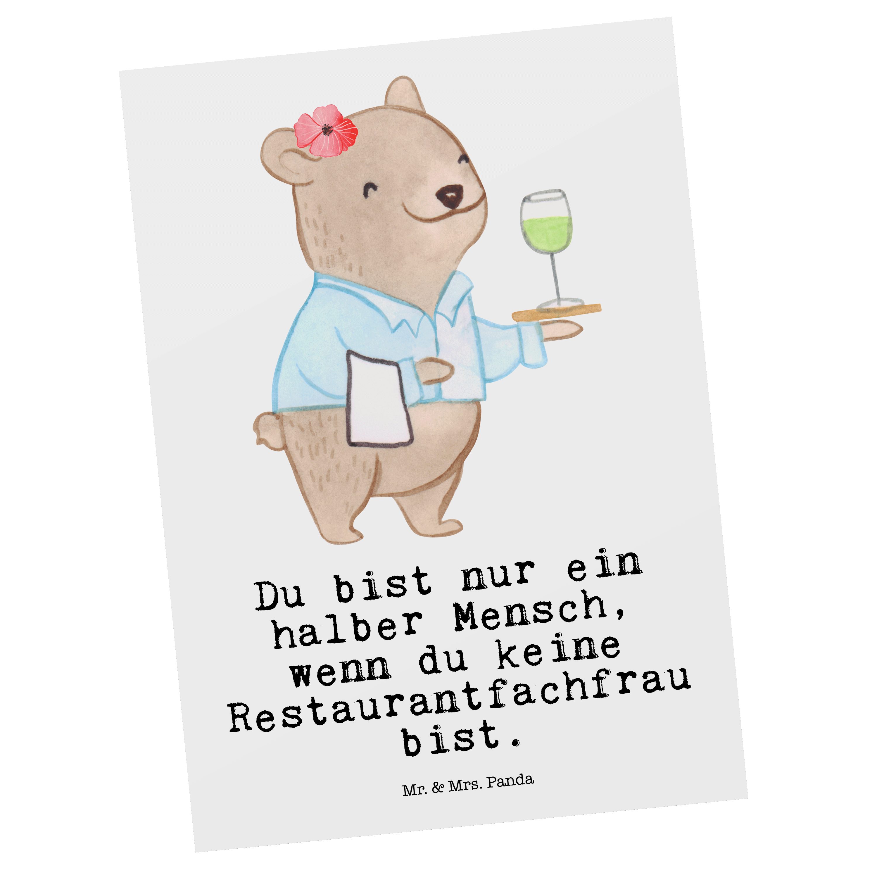 Mr. & Mrs. Panda Postkarte Restaurantfachfrau mit Herz - Weiß - Geschenk, Schenken, Ansichtskart