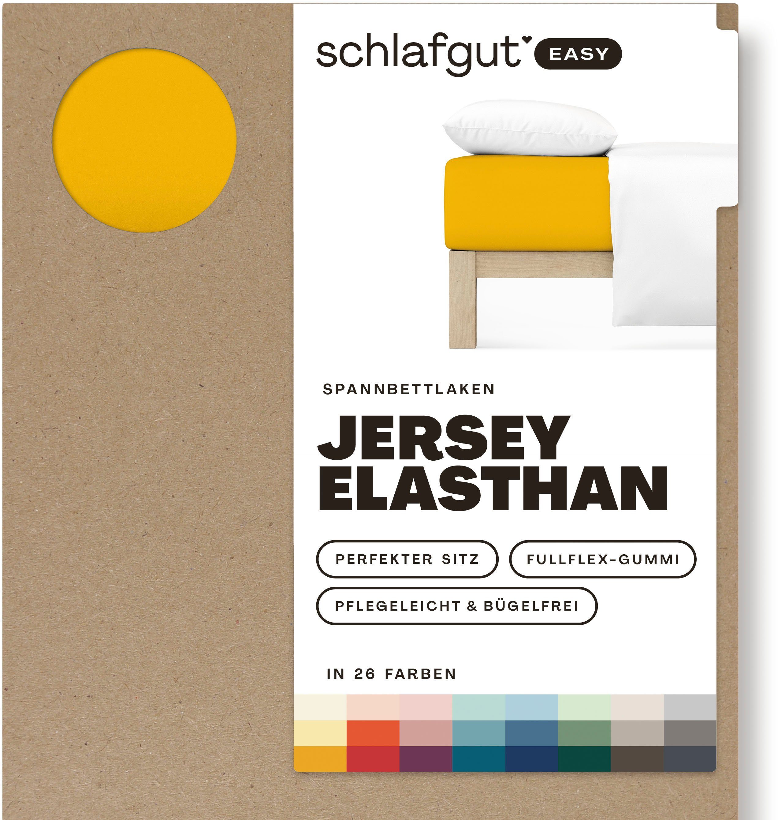 Schlafgut Spannbettlaken EASY JERSEY ELASTHAN Bettlaken, 170 g/m², 95% Baumwolle, 5% Elasthan, Jersey, Gummizug: rundum, (1 Stück), Spannbettlaken bis 30 cm Höhe, bügelfrei, pflegeleicht, perfekter Sitz