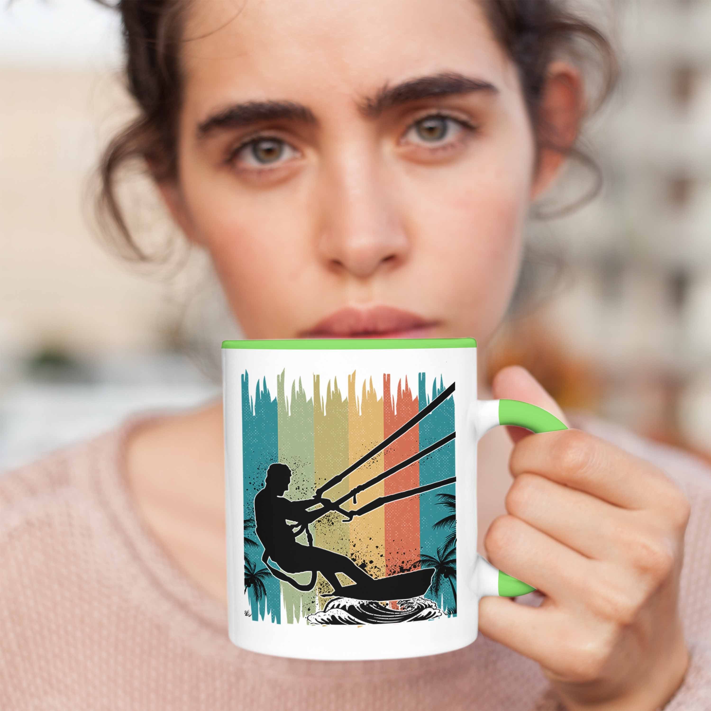 Trendation Tasse Kitesurfer Grün Geschenkidee Tasse Geschenk für Kitesurfing