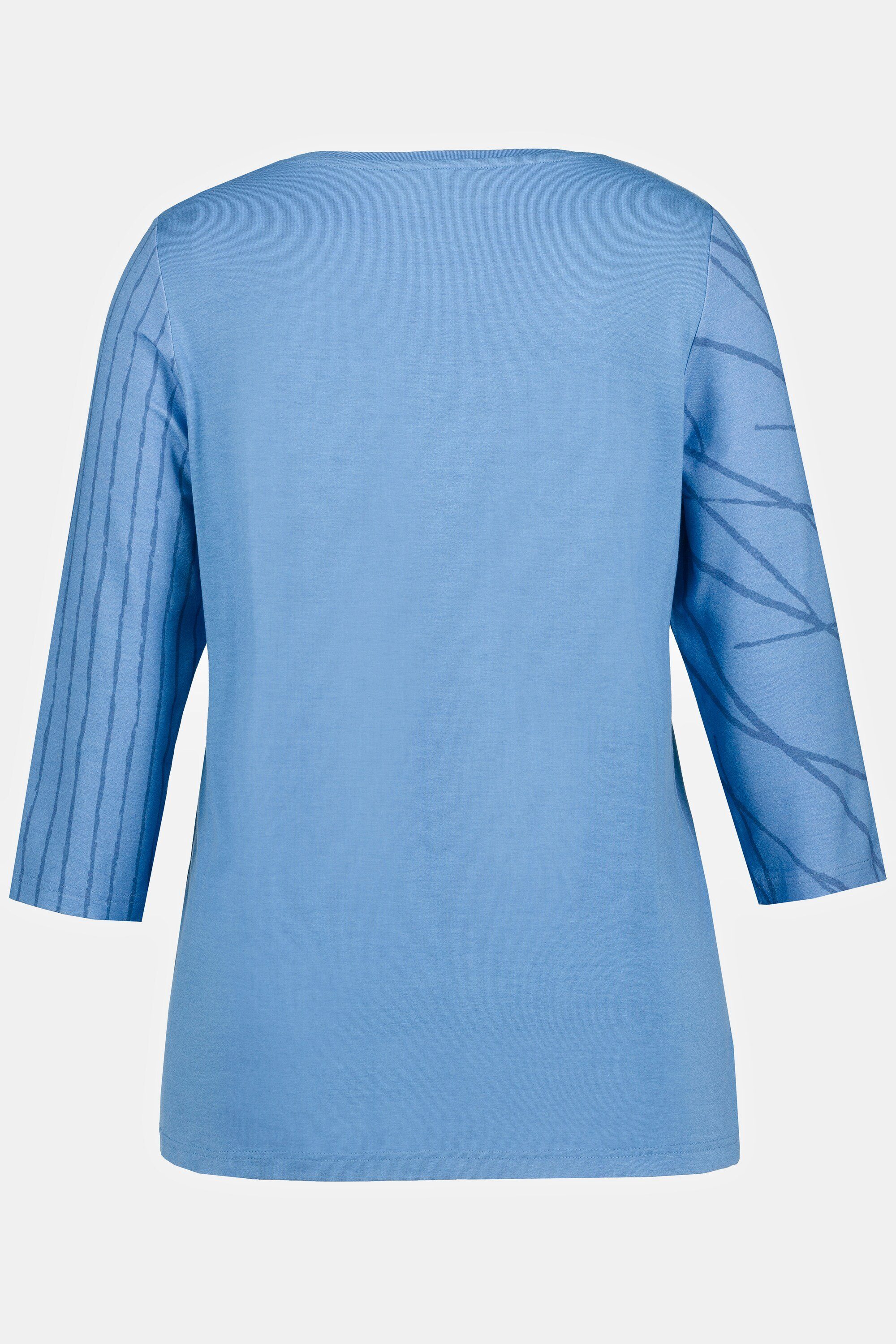 Damen Shirts Ulla Popken Rundhalsshirt Shirt Streifen Classic V-Ausschnitt 3/4-Arm