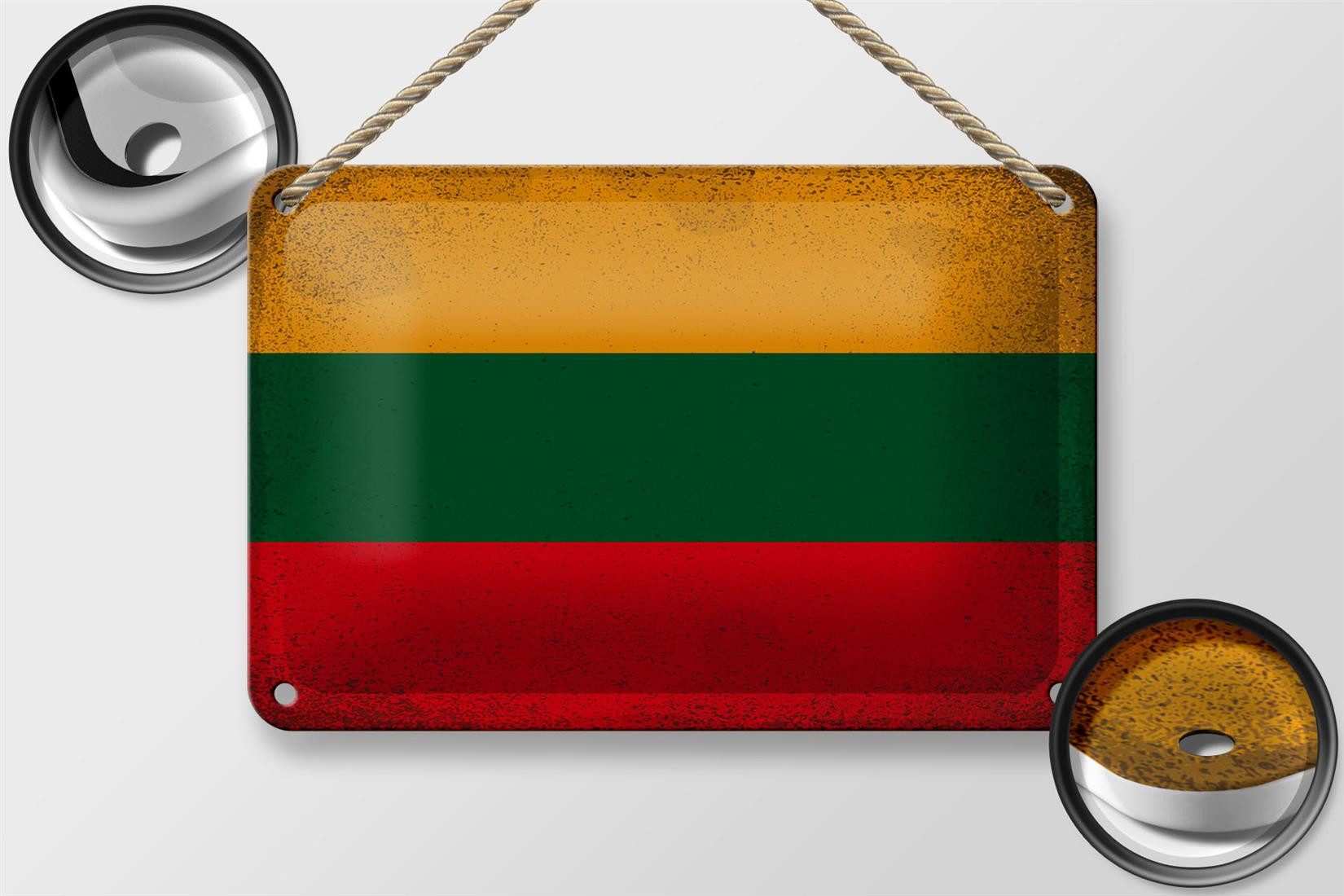 Femer GmbH Metallschild Flagge Litauen 18x12cm Flag Lithuania Vintage, (1 St), gewölbte Oberfläche, abgerundete Ecken, umgeschlagene Kanten