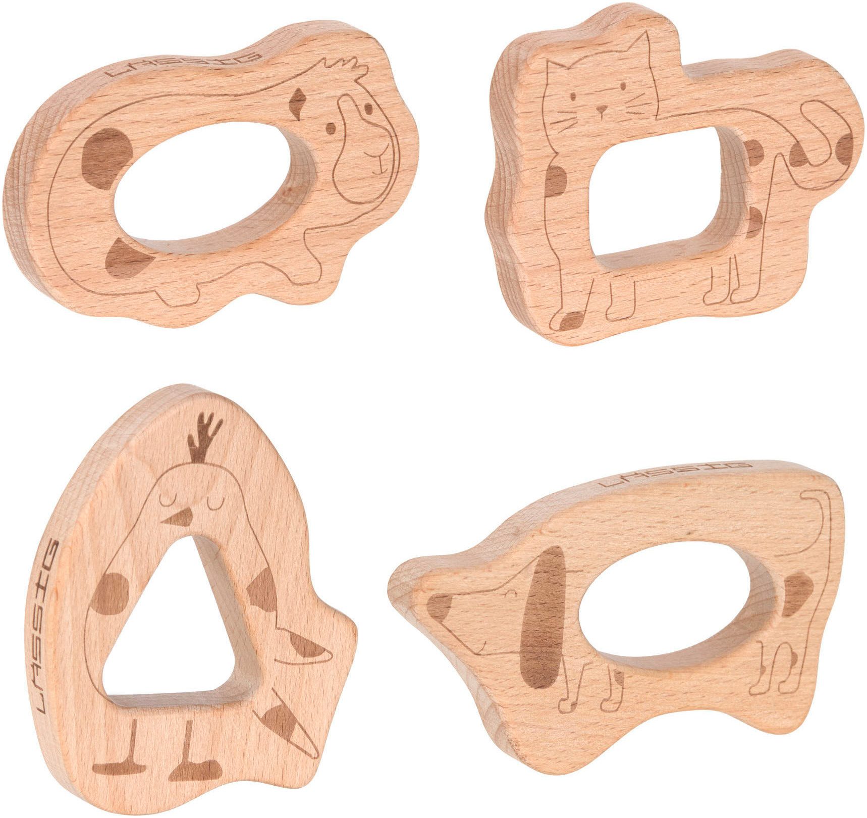 LÄSSIG Greifling Teether Wood Set Little Mateys (Set, 4-tlg), FSC® - schützt Wald - weltweit