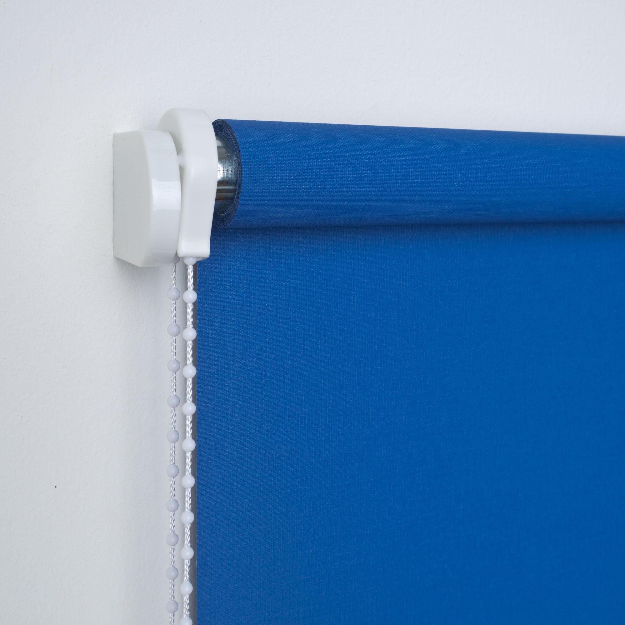 Seitenzugrollo, Volant blau verschraubt, - Volantrollo Fixmaß Liedeco, mit Bohren, Klassik, Lichtschutz,