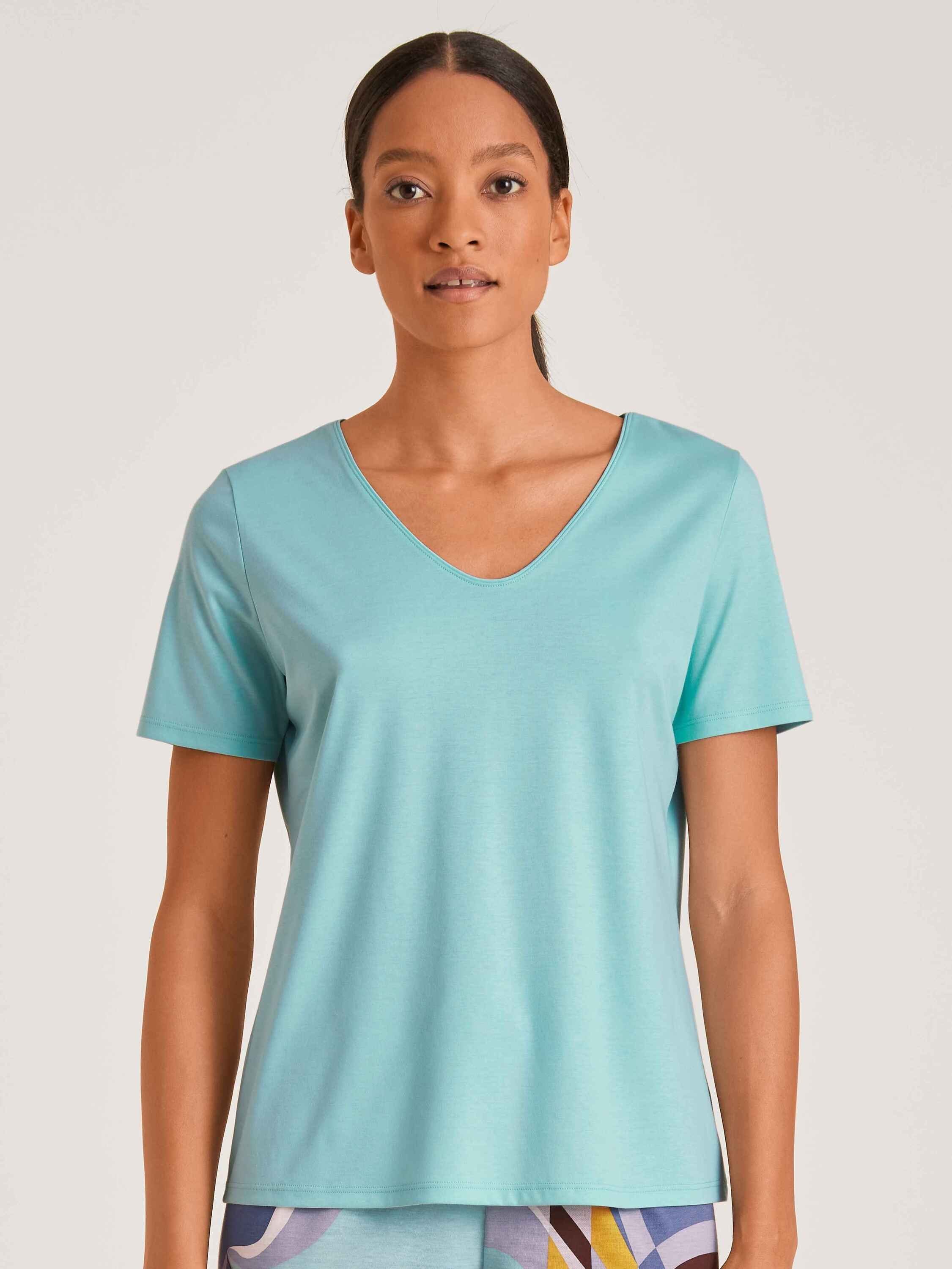 CALIDA Kurzarmshirt Kurzarm-Shirt, V-Neck (1-tlg) pastel turqoise