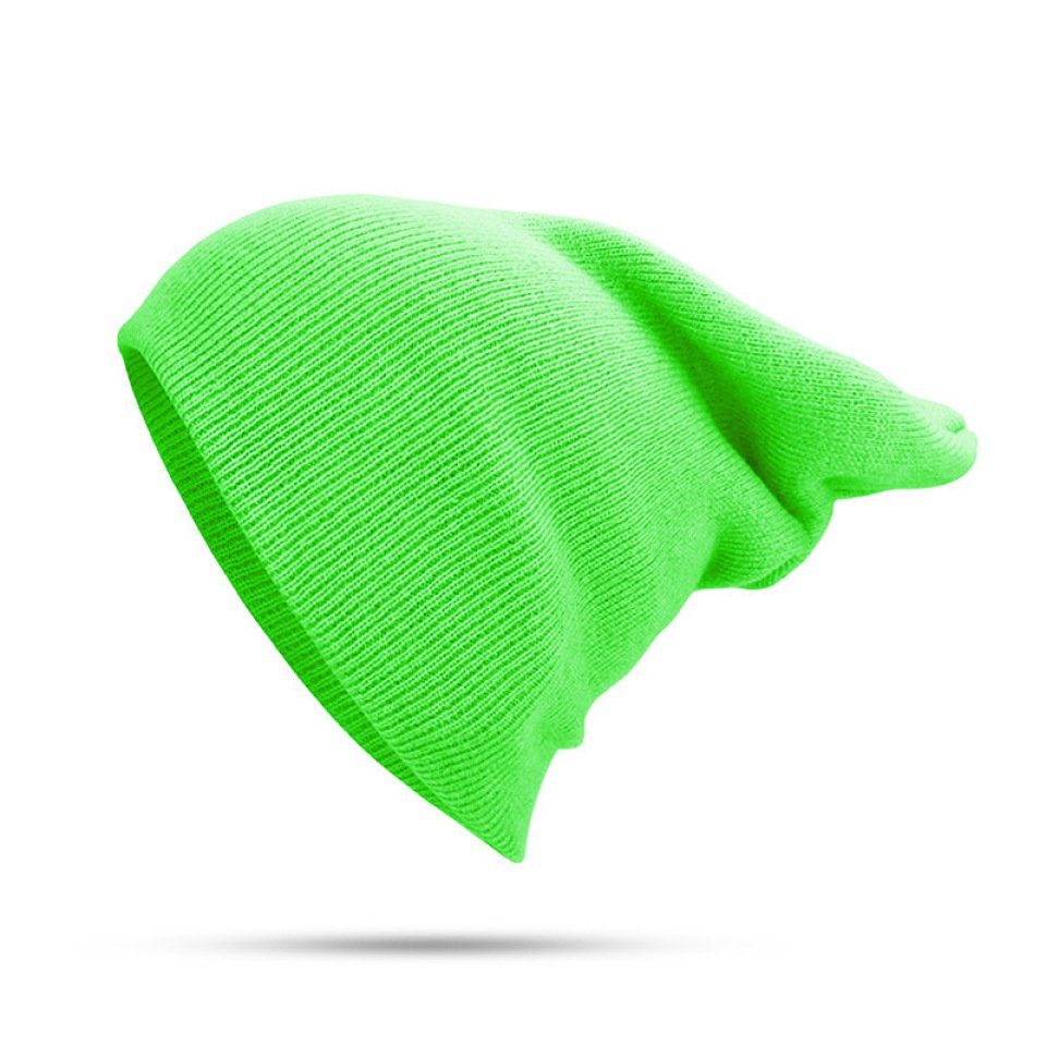 Blusmart Strickmütze Mütze Für Damen Und Herren, Unisex, Mit Bündchen, Einfarbig, Warm Leuchtendes Grün