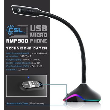 CSL Standmikrofon, USB Desktop Mikrofon mit RGB Beleuchtung, RMP 900 Tischmikrofon