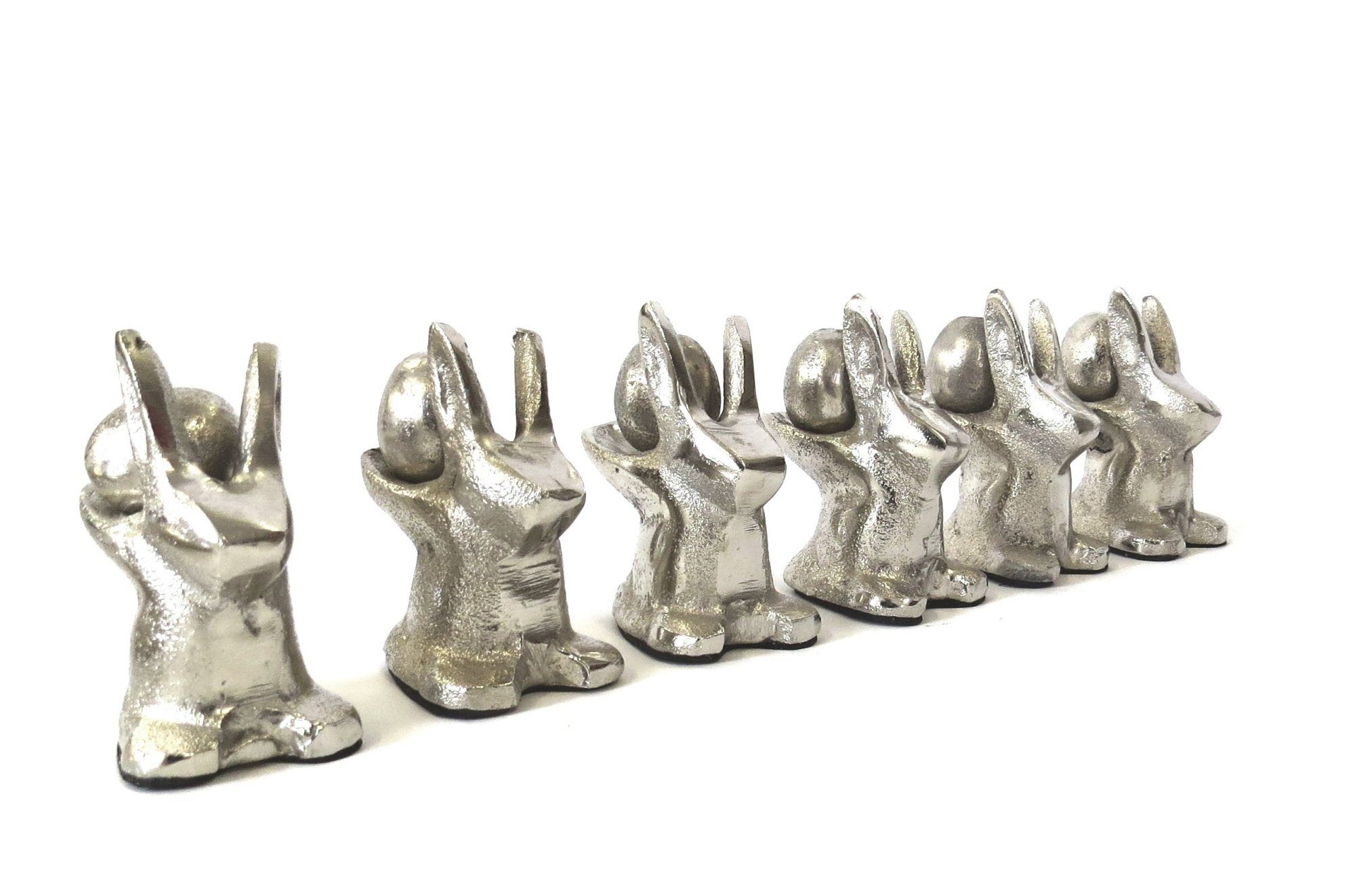 colmore Osterhase 6er Set Hasen mit losem Ei Silber Metall Retro Stil 8 cm, 6er Set