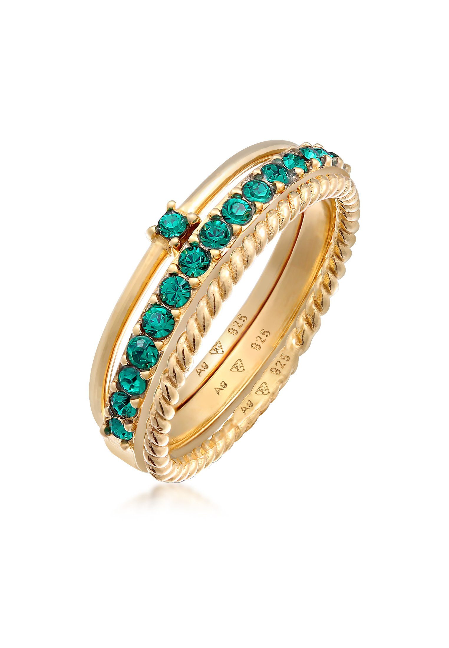 Elli Ring-Set Grün Solitär Memoire 925 Silber, mit Kristallen von Swarovski®, Ring Set